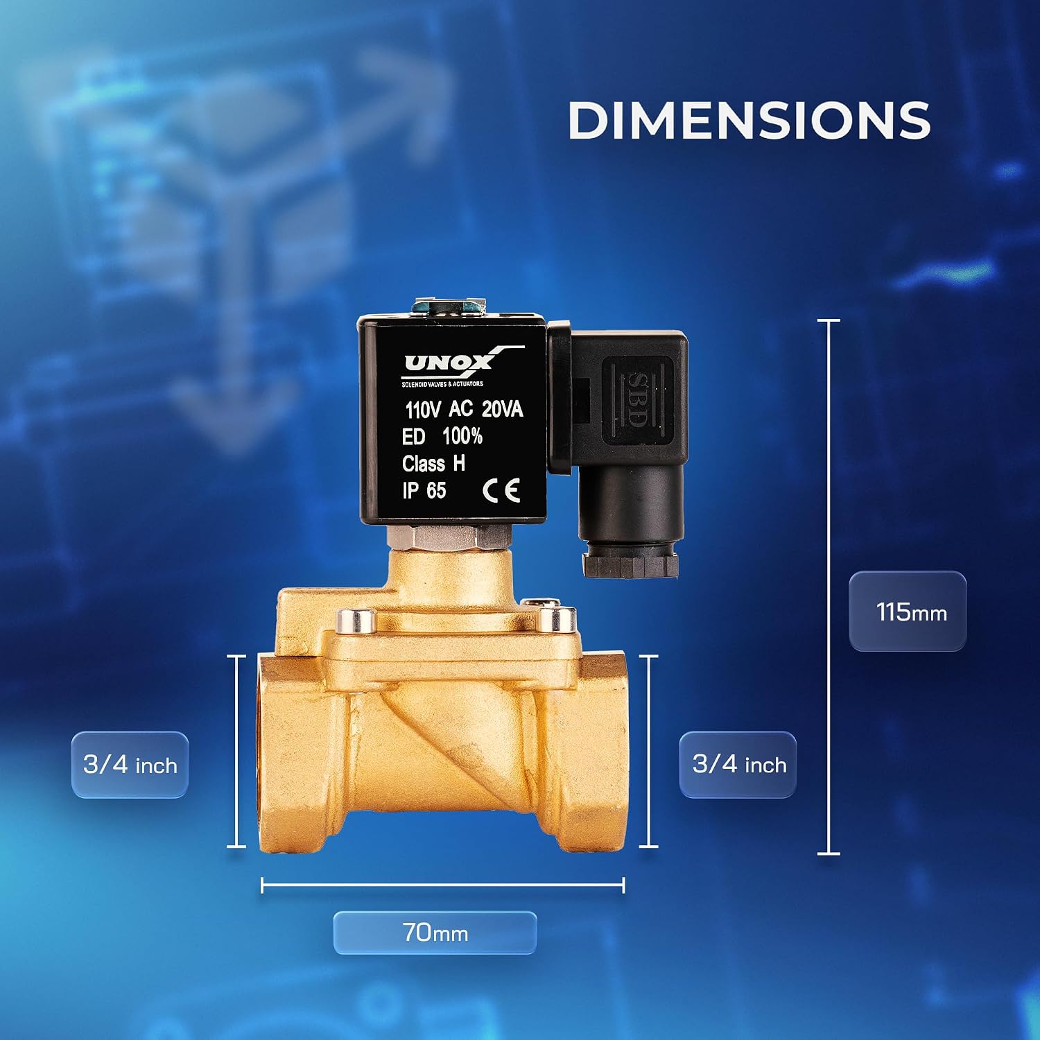 UNOX 3/4" NPT Solenoid Valve 110V AC, Brass Control Valve Normally Closed - 7-232 PSI Multi-Purpose Reliable Control Valve for Water and Air - Solenoid Valves