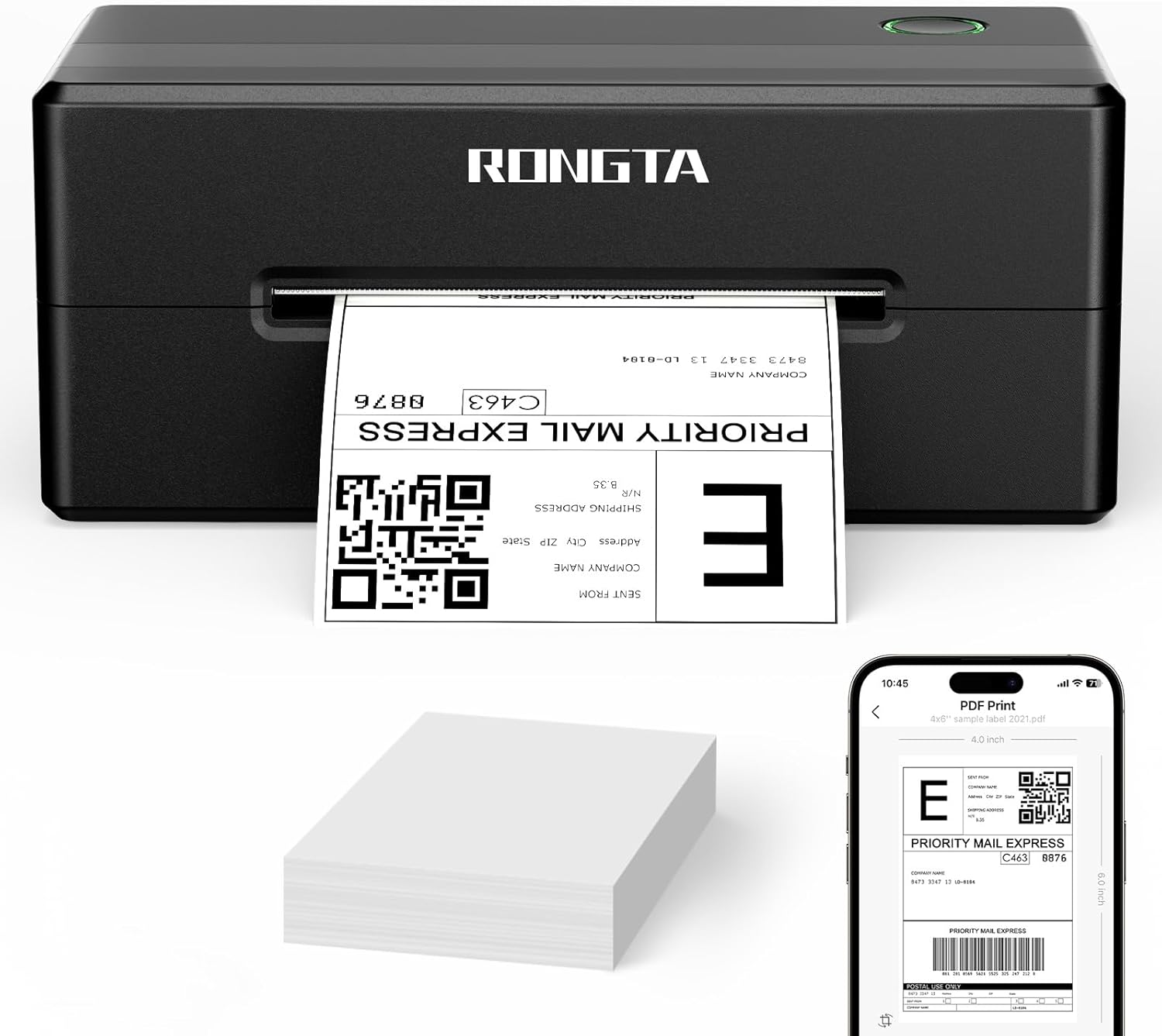 Rongta 4x6 Bluetooth Thermal Shipping Label Printer, Wireless Shipping Label Maker for Amazon FBA, Ebay, Shopify, FedEx | Compatible with Windows/Mac/Android/iOS (Black)