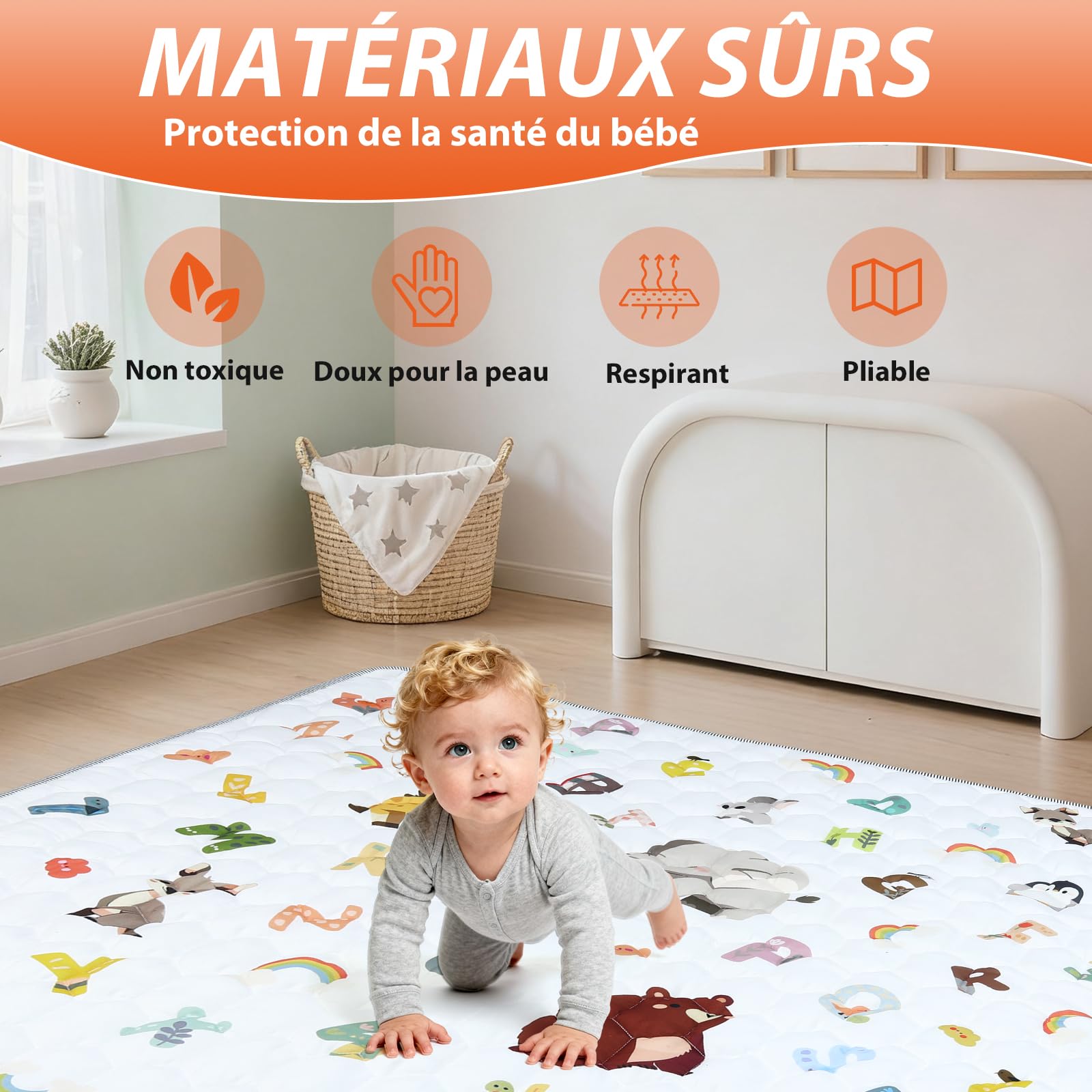FUNYKICH Tapis d'Éveil et Motricité Bébé 150x180cm Tapis de Jeu Bébé Pliable,Sécurisé,Lavable,Tapis de Sol Éducatif Antidérapant pour Enfants 1-3 Ans-Jeu,Crawling,Cadeau Naissance,Intérieur/Extérieur