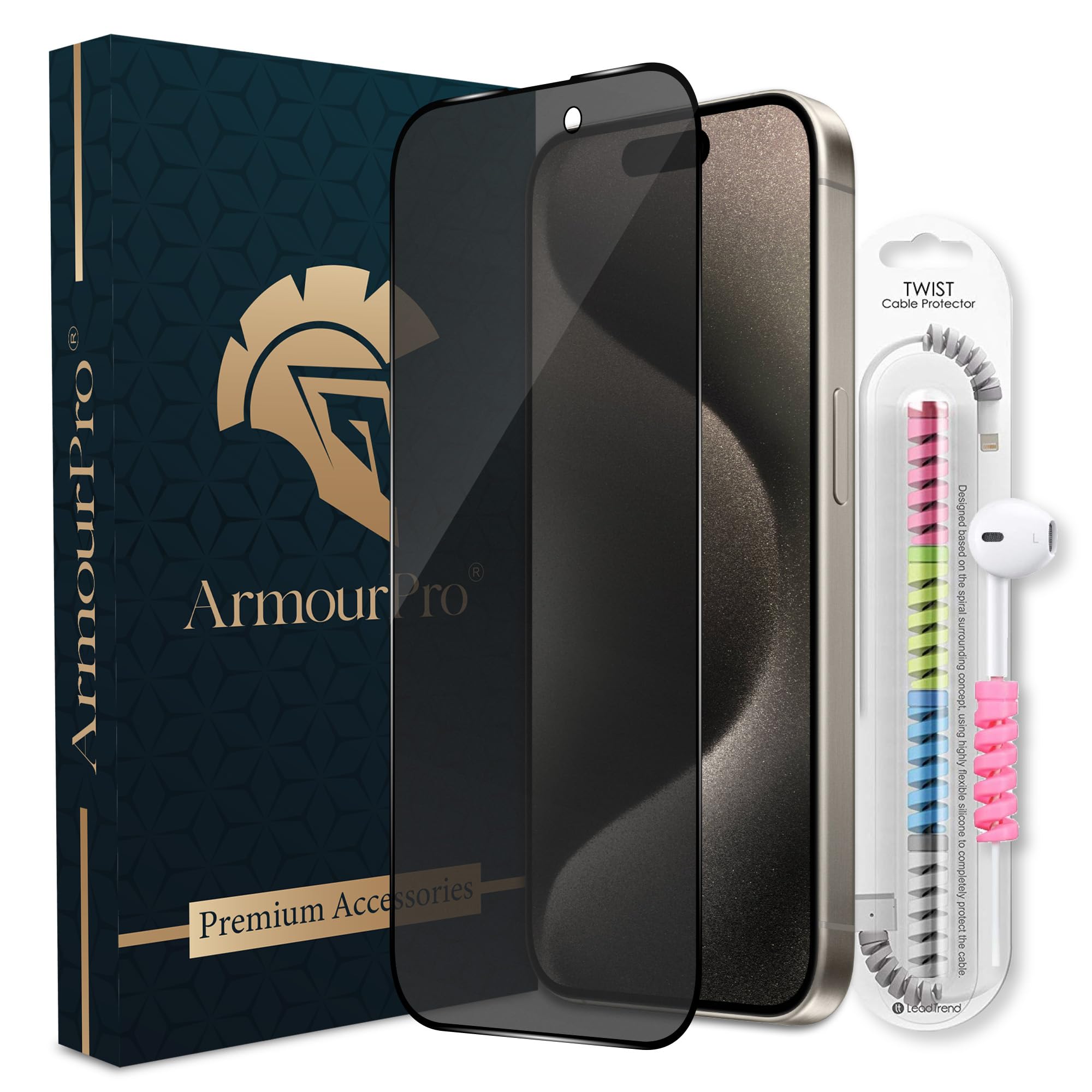 ArmourPro Tempered Glass for iPhone 15 Pro Matte Privacy Edge to Edge Full Screen Coverage Guard with Cable Protector & Easy Installation Kit | Matte Anti Spy Glass (B0DH23G5D9) Amazon Price History, Amazon Price Tracker