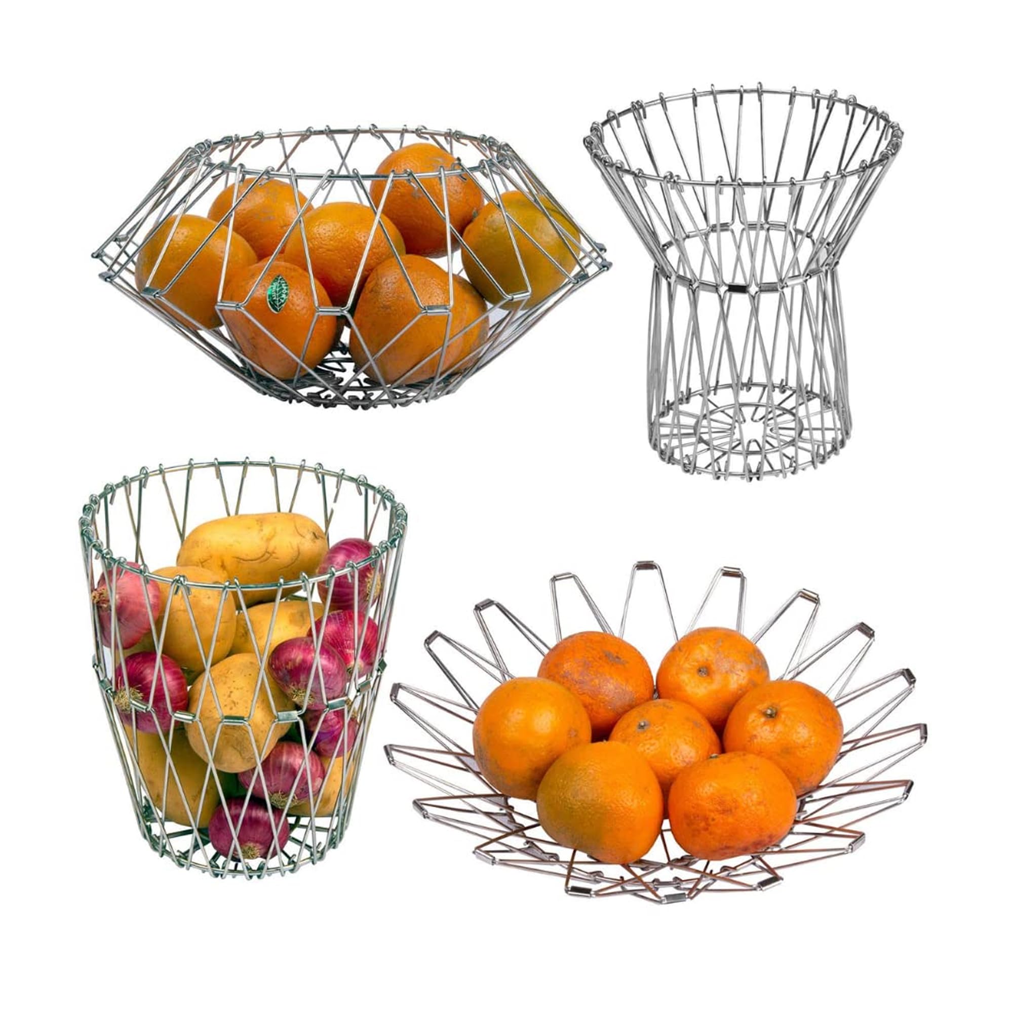 Sulfar Stainless Steel Multipurpose Folding Fruit Bowl and Vegetable Basket for Kitchen, Dining or Center Table, Flexible 8 Shapes Wire Wash Kitchen,Dining Table,Home .(Silver Color) 1 Piece (B0D355RB2G) Amazon Price History, Amazon Price Tracker