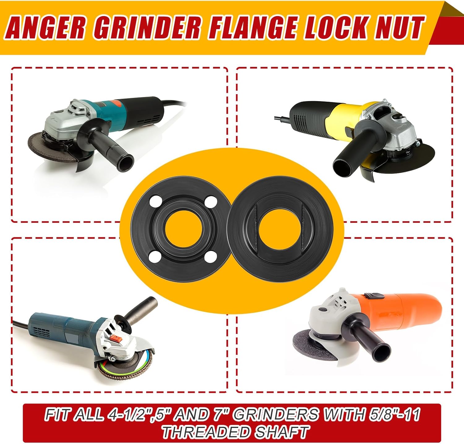 Hicarer 25 Pcs Angle Grinder Nut Angle Grinder Wrench Kit 5/8"-11 Flange Metal Lock Nut Wrench Compatible with Dewalt/Makita/Bosch/Hitachi/Metabo (Red)