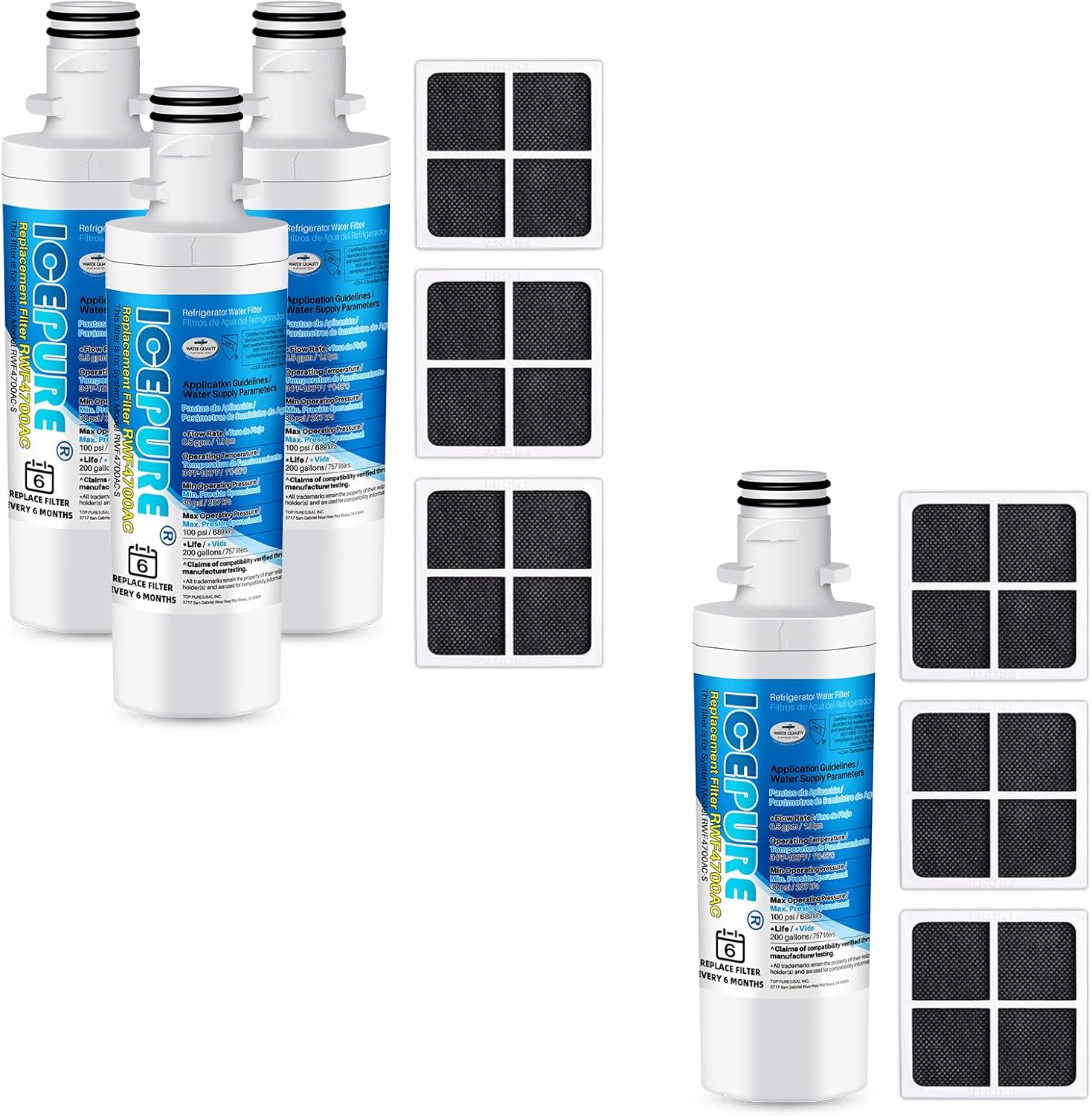 ICEPURE RWF4700AC Replacement for LG LT1000P MDJ64844601 ADQ74793501 LT1000PC, Kenmore Elite 9980 ADQ74793502 LRFXC2416S LRFVS3006S LRMDS3006S LFXS28596S Refrigerator and LT120F Air Filter 4PACK