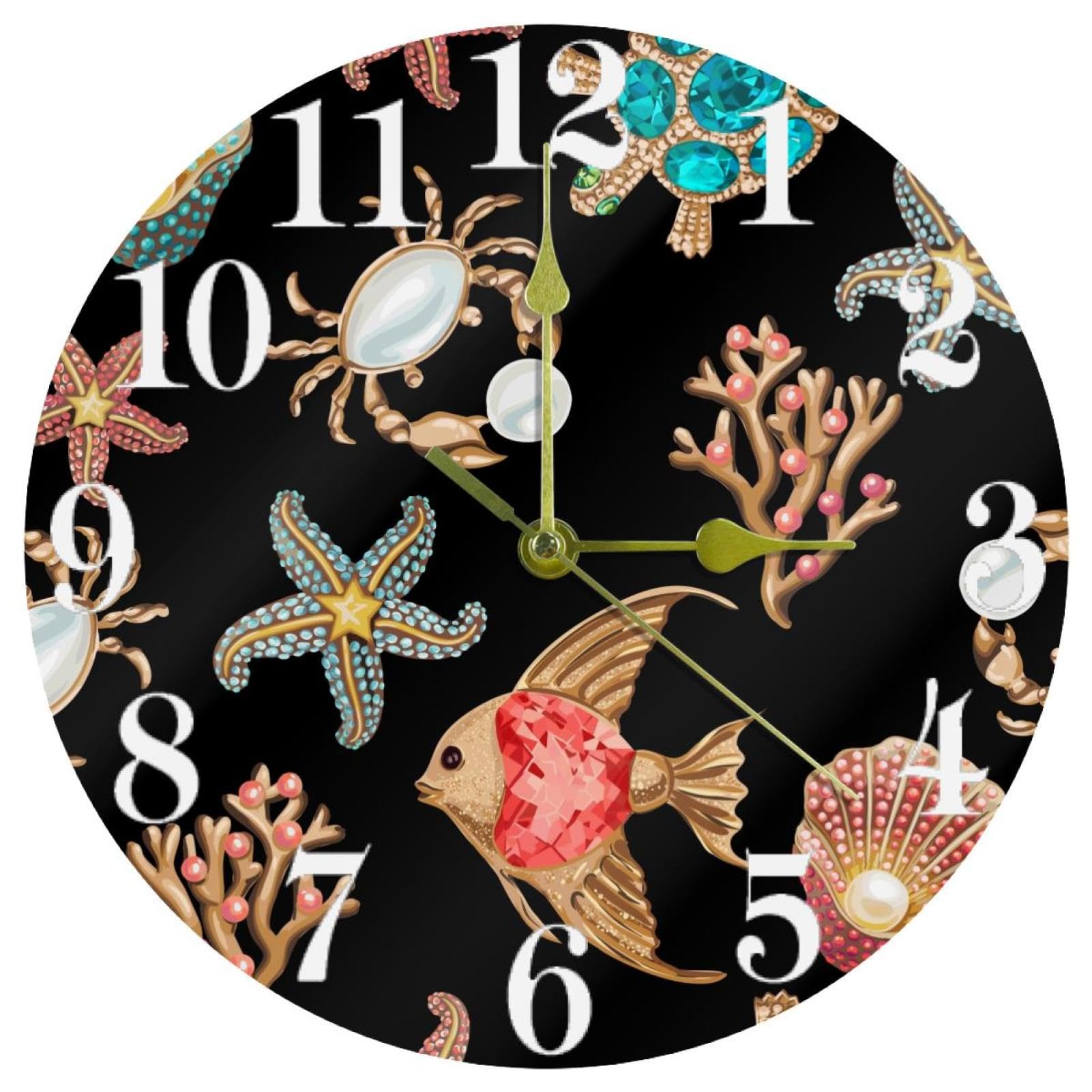 Horloge murale étoile de mer et tortue mécanique silencieuse à pile pour cuisine