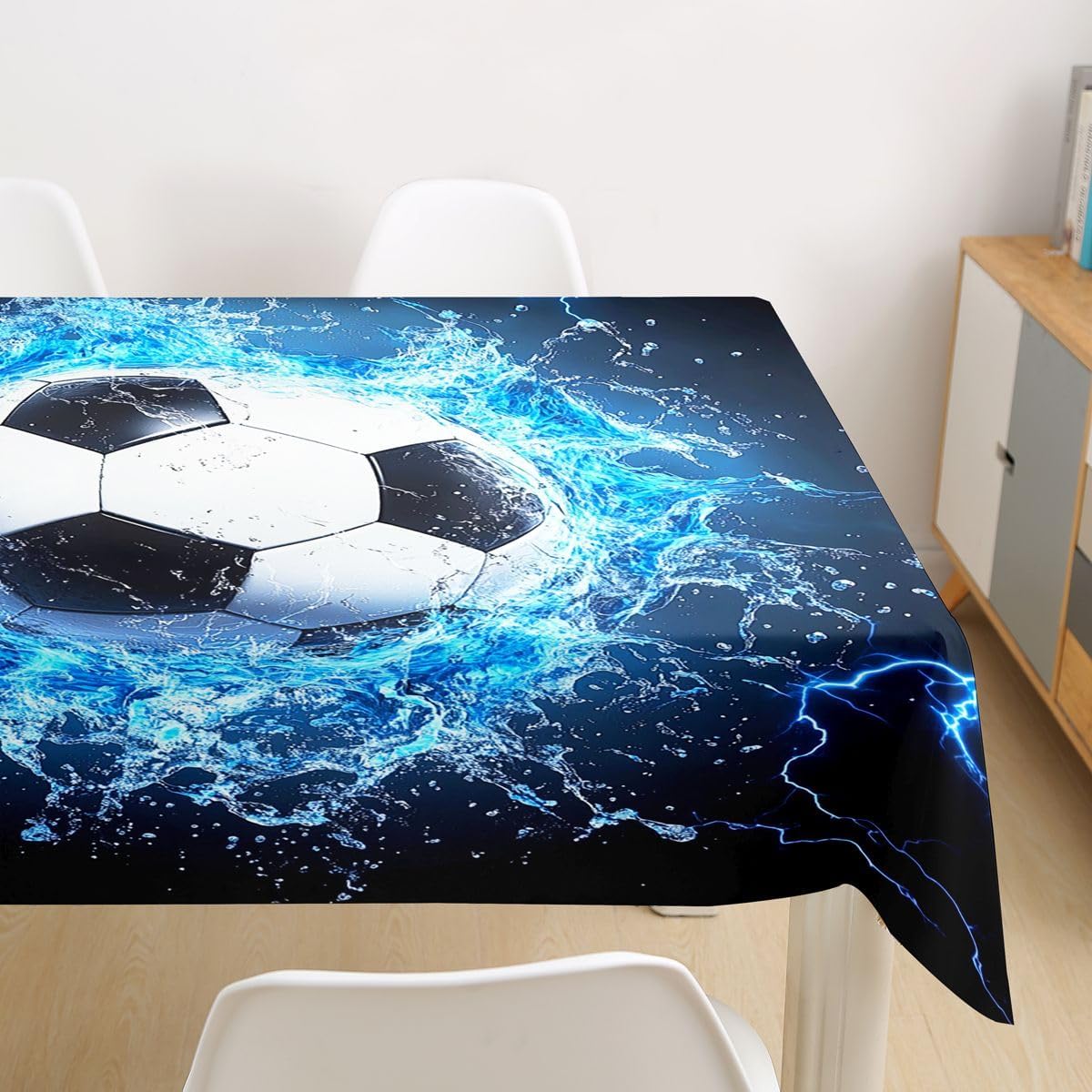 Homewish Boys Soccer Tablecloths,Neon Soccer Table Cloth,Sports Theme Table Accessories for Kitchen Dining Room Decor,Balls Gaming Dining-Table Cover,55"x87" image 2