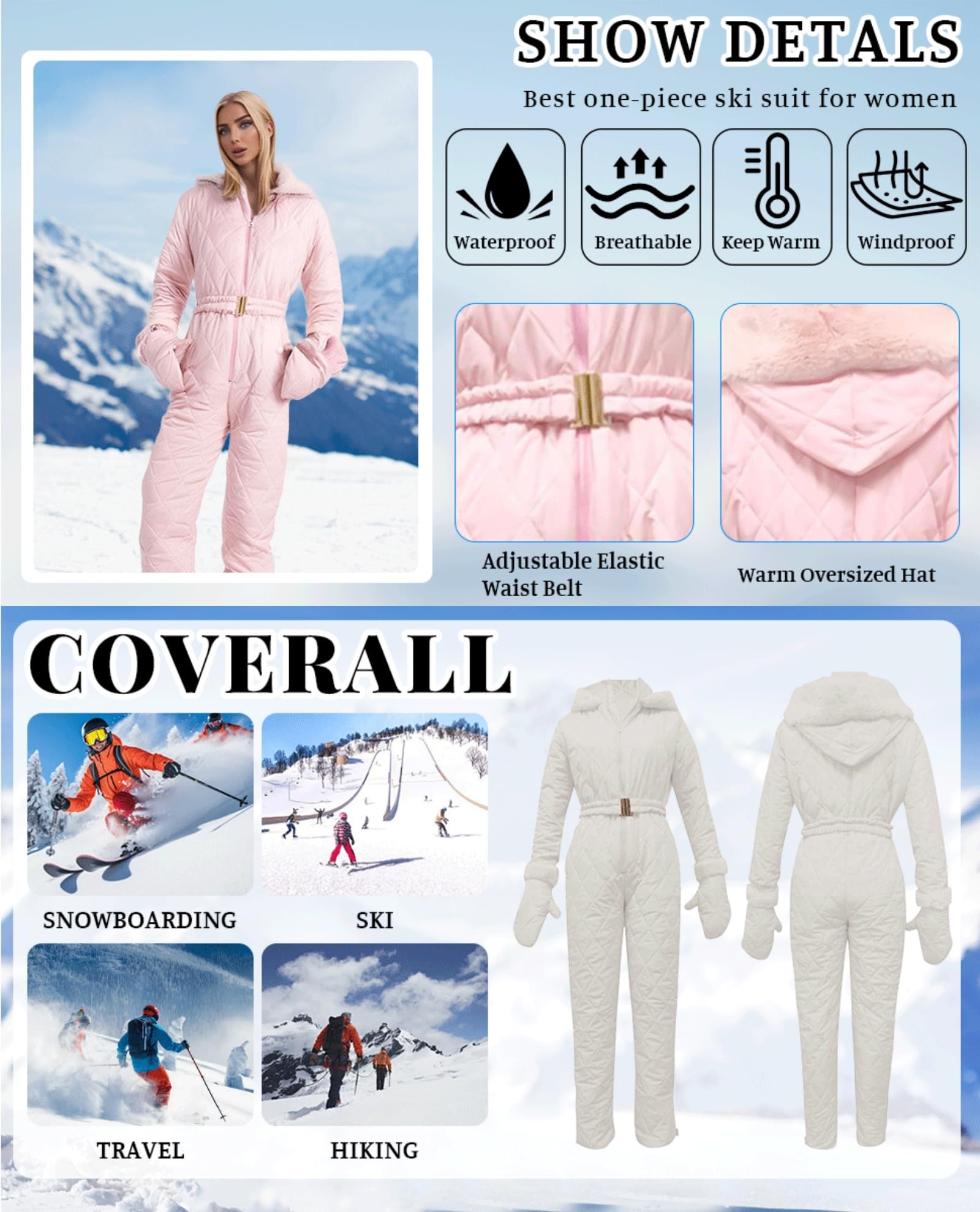 Traje de nieve de una pieza para mujer, impermeable, resistente al viento, traje de esquí aislado, para deportes al aire libre, ropa cálida, trajes de nieve