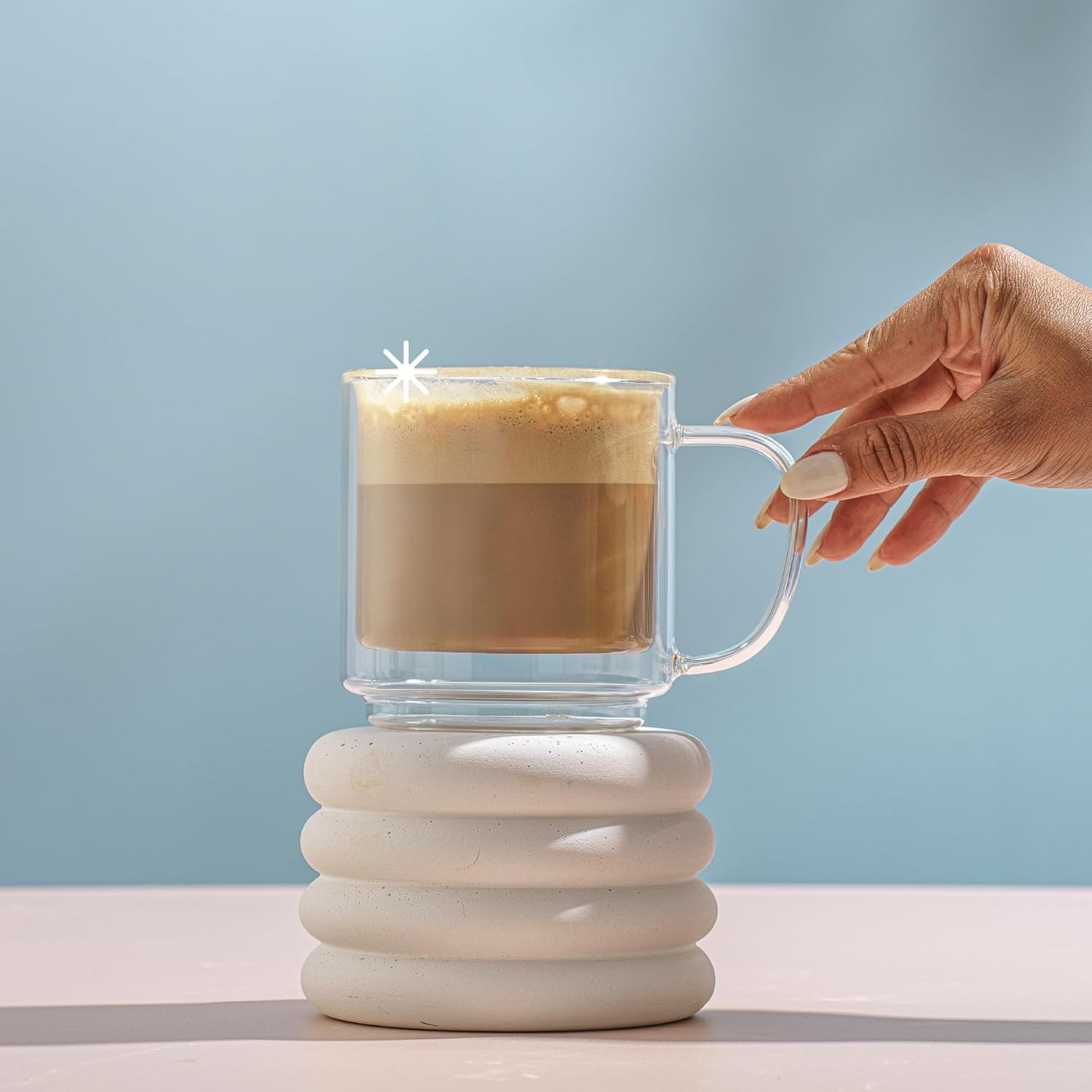 JoyJolt Haven Stackable Double Wall Glass Mugs, Set of 2 (13.5oz) Insulated Coffee Cups, Double Wall Glass Coffee Cups, Tea Cups, Latte Cups, Cappuccino Cups, Clear mugs set of 2 - Image 8