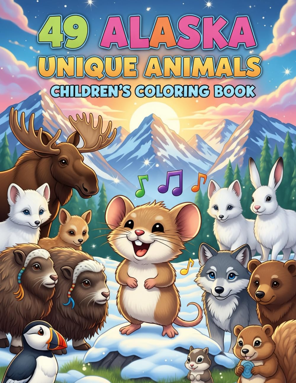 49 Alaska Animals Coloring Book for Kids: Soft Color Guides on Top • Big Bold Outlines Below • Cute & Simple Wildlife Designs for Ages 3–9