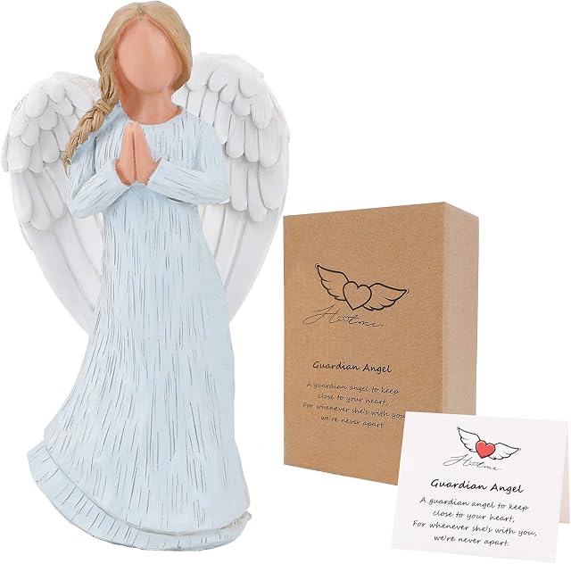 Guardian Angel Figurine with Gift Box, Angel of Prayer, Hand-Painted Sculpted Figure, Encouragement Present, Gifts to Show Love, Sympathy, Gratitude, Remembrance, Bereavement, Friendship or Prayer