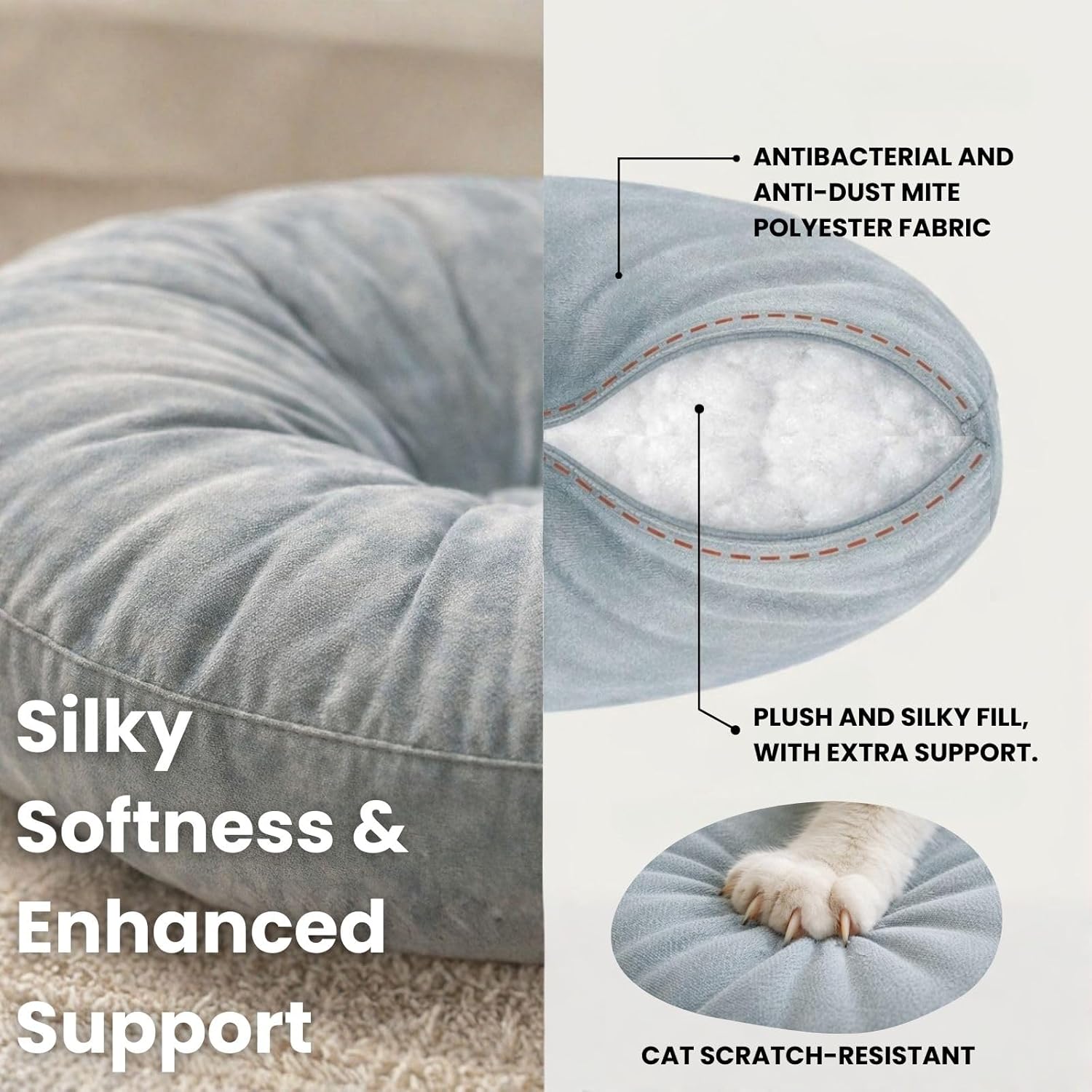 Cat Bed Pillow Cooling Soft Cushion, 20 Inches Small Round Cat Bed, Breathable Flat Pet Bed for Indoor Cats, Washable, Scratch Resistant, Comfortable Cat Bed for Senior Cats