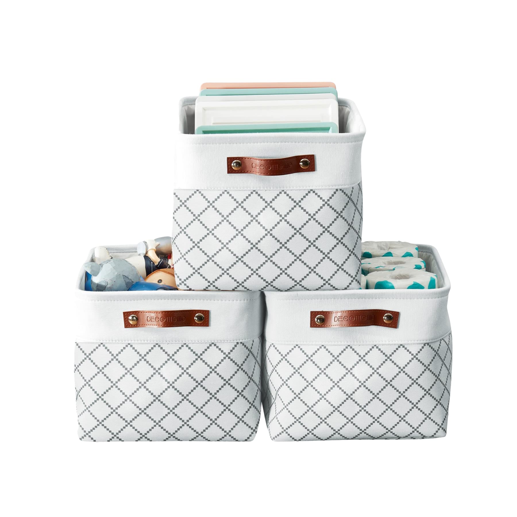 DECOMOMO Storage Baskets | Storage Boxes Fabric Organiser Storage for Wardrobe, Toys, Shelves, Office, Home & Nursery (Large Grey and White 15 x 11 x 9.5 – Set of 3) — view 53