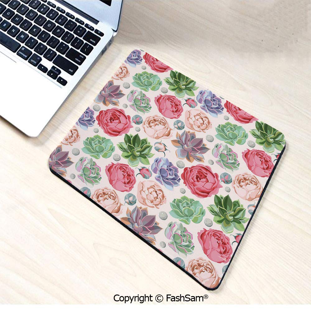 Personalized 3D Mouse Pad Peony Roses and Succulent Colorful Pastel Blooming Petals Aquarelle Botanical Decorative for Laptop Desktop(W9.85xL11.8)