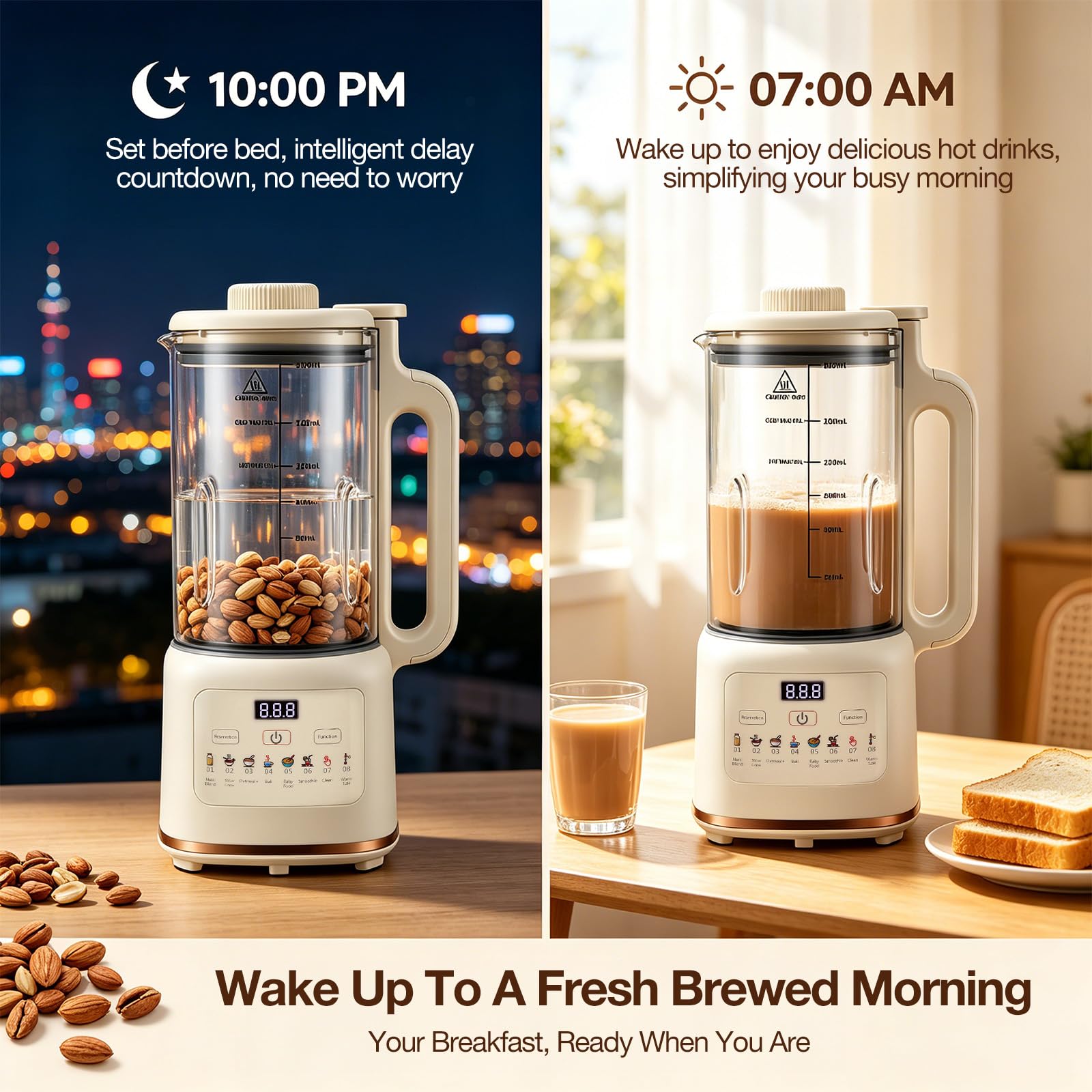 Macchina per il latte vegetale 10 in 1 1800 ml, macchina per il latte di soia con 48 lame titanio, timer 12H, mantenimento caldo, autopulizia, 800 W per latte vegetale casa mandorla, noce, avena