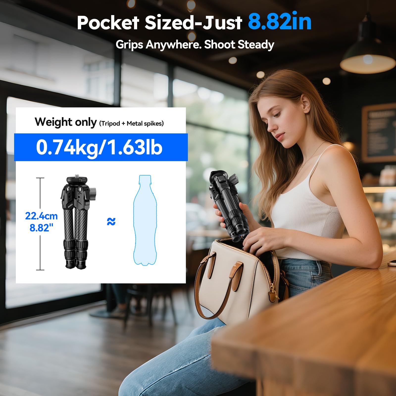 SIRUI Mini statyw podróżny z włókna węglowego serii AM223LS z dwuczęściową kolumną środkową z włókna węglowego