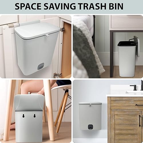 Miniatura 7 de KSEV Cubo de basura colgante de cocina de 2.6 galones con tapa y compartimento para bolsa de basura, (2 vías deslizantes) para encimera, debajo del
