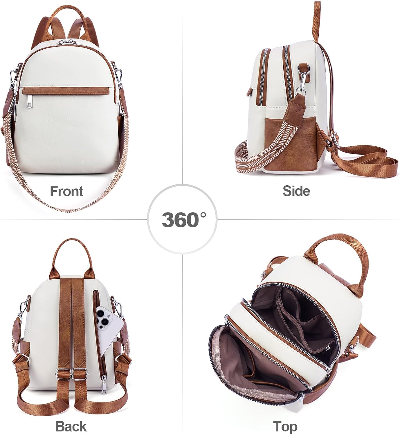 Small Backpack Purse for Women Leather Mini Convertible Designer Backpack Travel Shoulder Fashion Bag Beige - Image 6