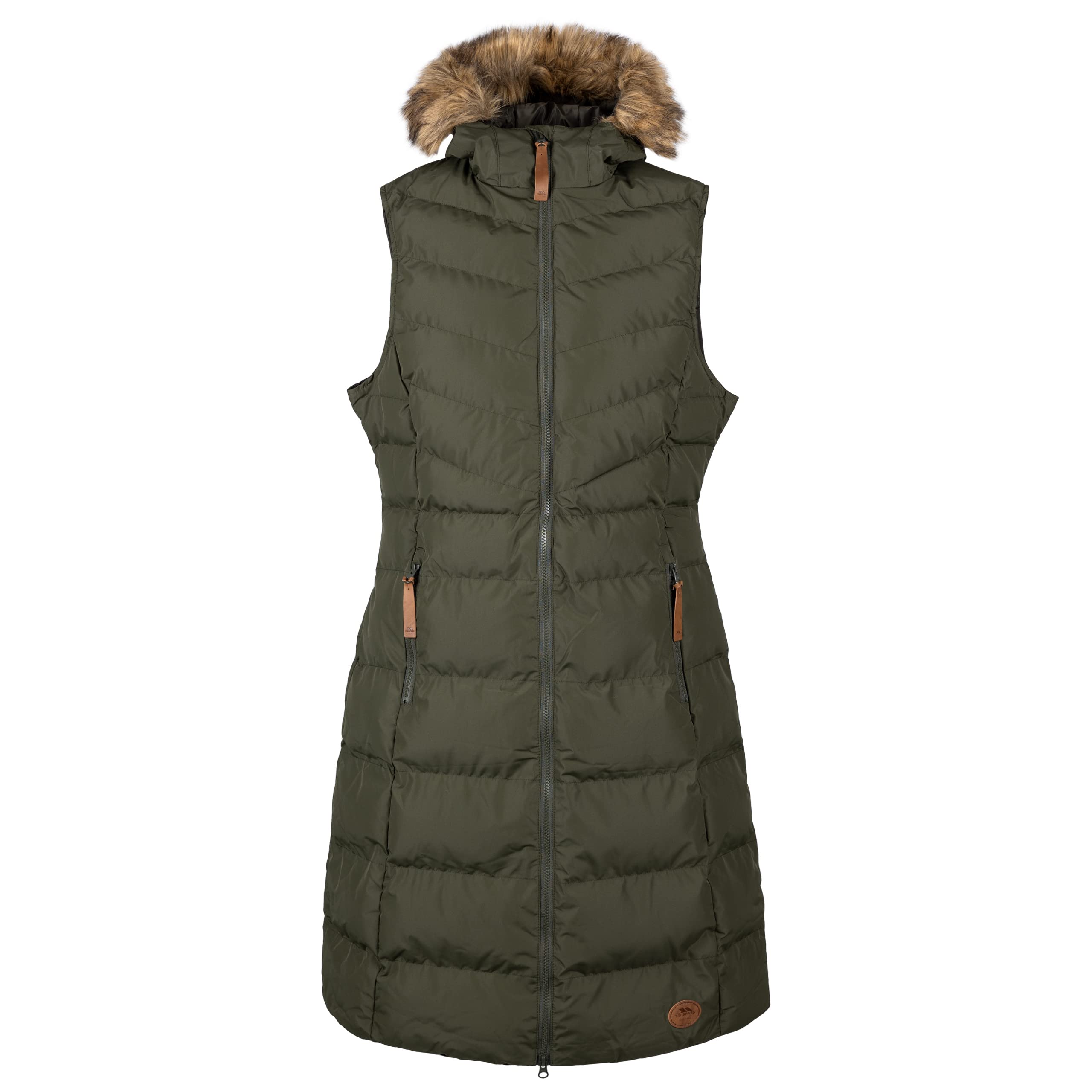 Trespass Women's Dark Vine Gilet Audrey - Longer Length Body Warmer Hooded With 2 Pockets, Gilet With Hood, Longline Padded Gilet, Sleeveless Jacket, Puffer Coat Size 12