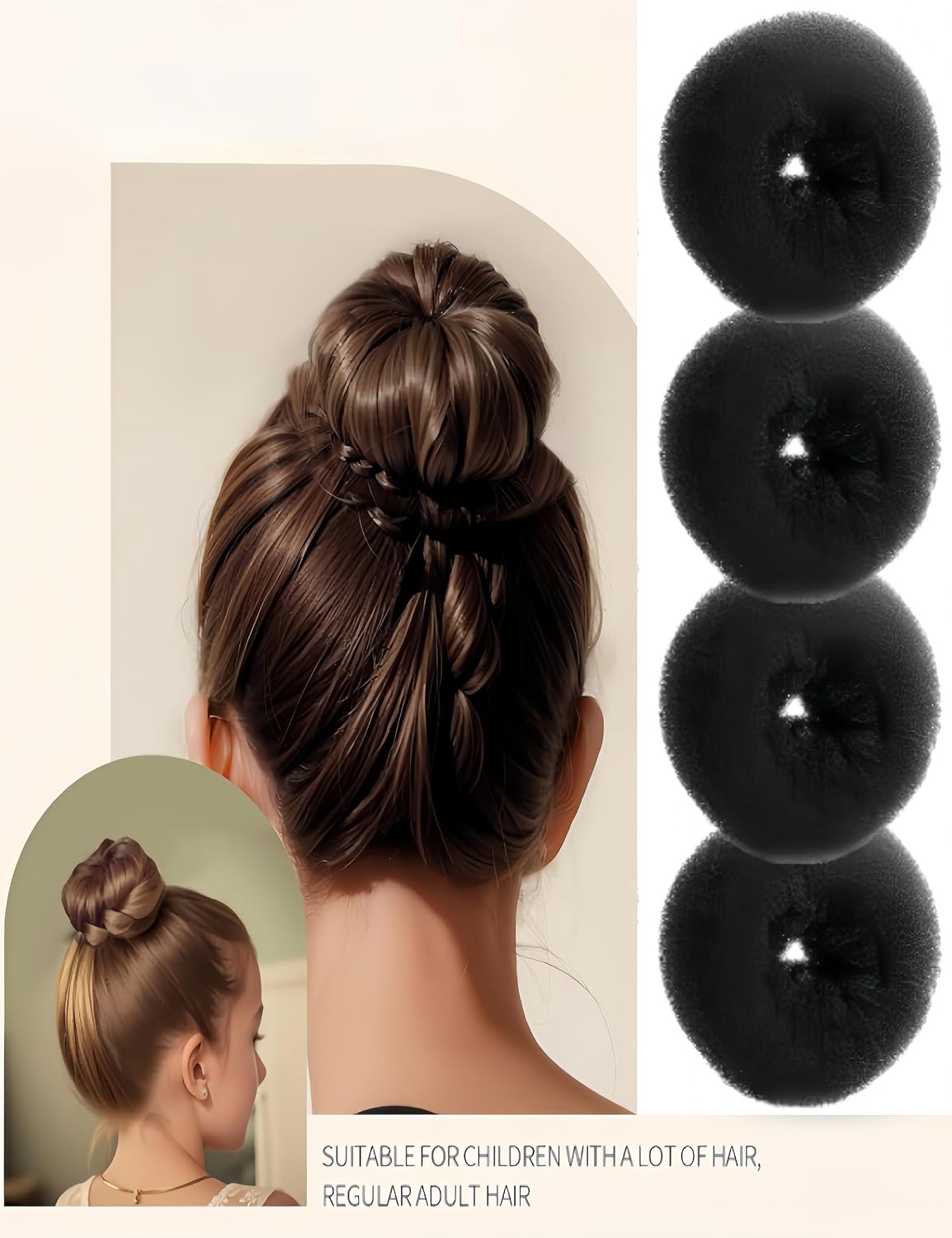 4 Pcs BlackSmall Hair Bun Maker, Ballet Bun Kit Hair Nets, 10 Pcs U Shaped Bobby Pins，10 Pcs 50 cm Hair Nets for Buns for Ballet