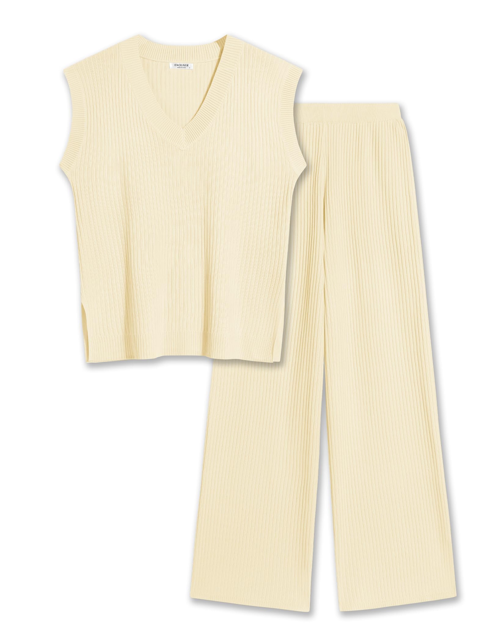 Ekouaer Lounge Sets for Women 2 Piece Outfits Knit Sweater Vest Lounge Pants Casual Matching Loungewear Set
