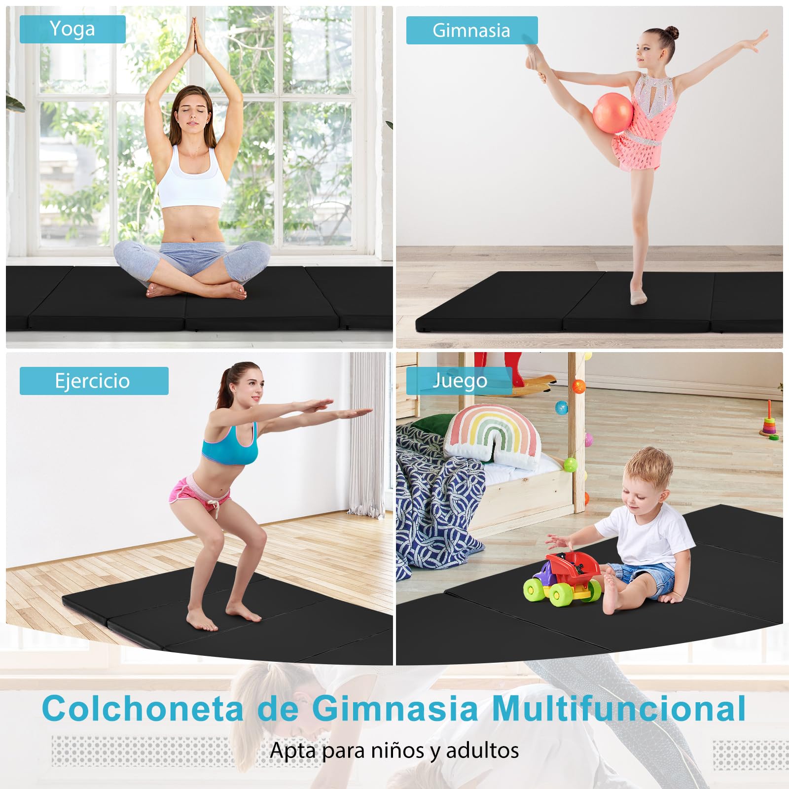 COSTWAY Colchoneta Gimnasia de 240 x 120 x 5 cm, Colchoneta de Ejercicio Plegable con Manija de Transporte,Impermeable, Cuero Artificial Desmontable, para Yoga Fitness Hogar