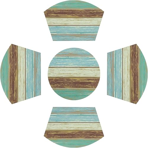 SHACOS Juego de 5 manteles individuales pequeños de vinilo tejido con cuña de vinilo con centro de mesa, manteles de mesa redondos, se limpian con