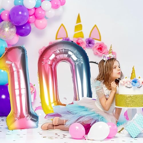 Miniatura 6 de RUBFAC Globo grande de 40 pulgadas con degradado arcoíris número 8, globos de helio de Mylar de 0 a 9 dígitos enormes para decoraciones de fiesta de