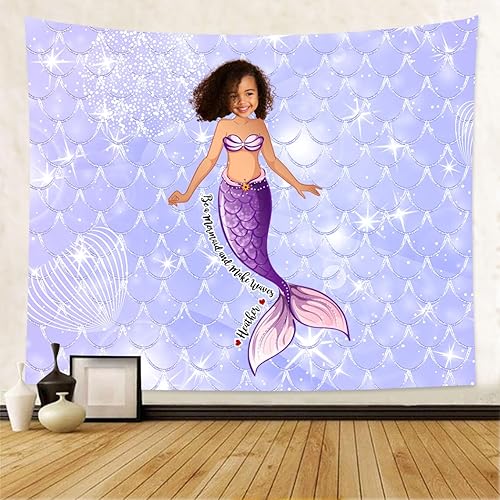 Miniatura 6 de Tapiz de sirena personalizado con cara, tapiz personalizado para telón de fondo, arte para colgar en la pared para boda, familia, festival, regalo