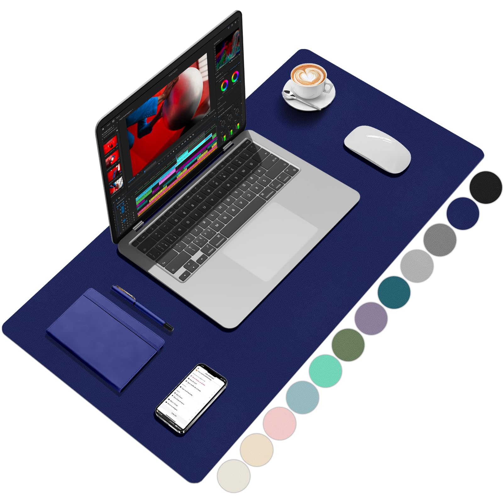 Zindoo Schreibtischunterlage Dunkelblau 80x40cm – PU-Leder Tischunterlage für Männer & Profis, Rutschfest & Wasserfest, Stilvolle Schreibunterlage für Büro, Homeoffice, Studium