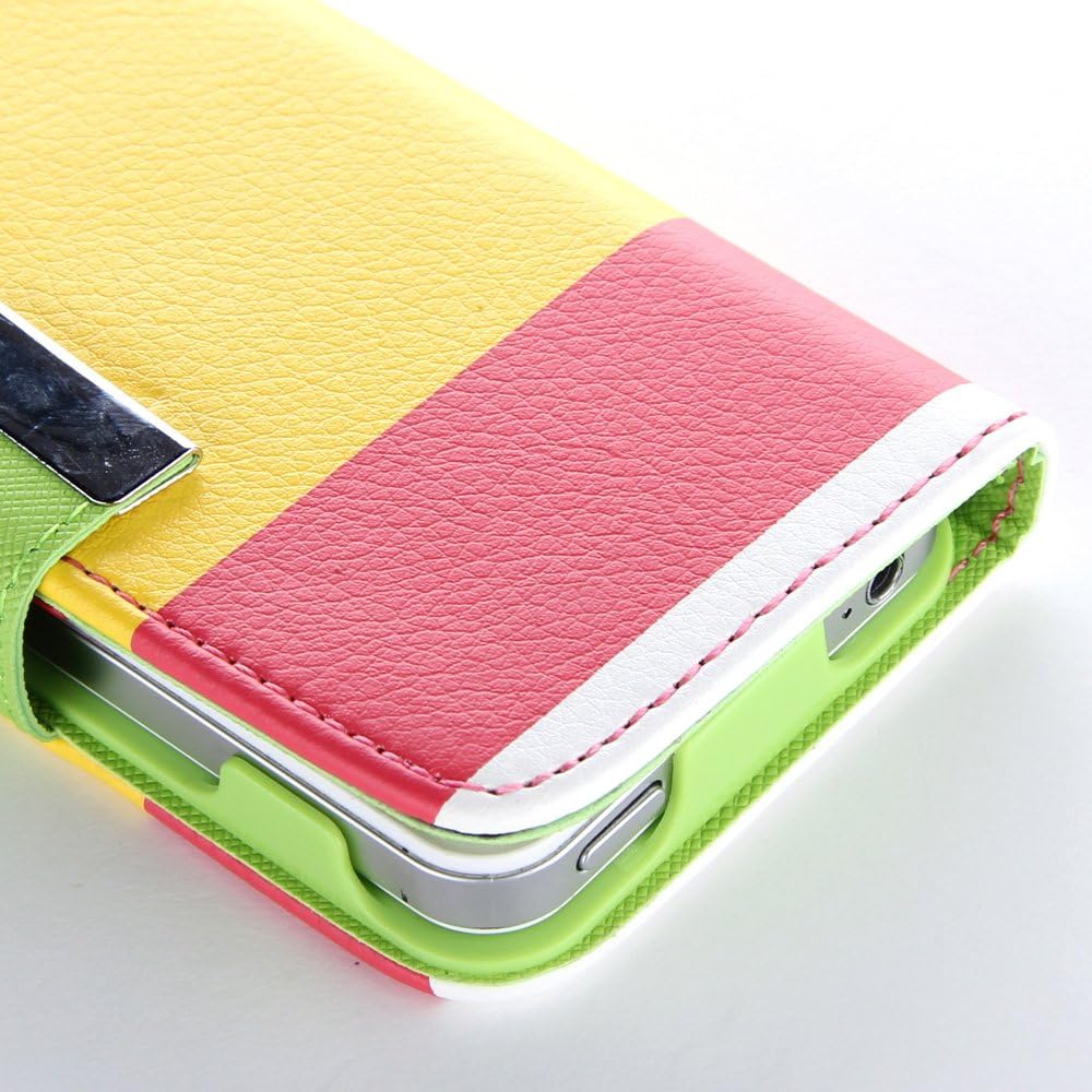 ATC Masione(TM) Apple iPhone 4/4S Credit Card Hard Shell Case Stand with Silicone Core + Screen Protector & Stylus (Wallet case Red+Yellow+Pink)