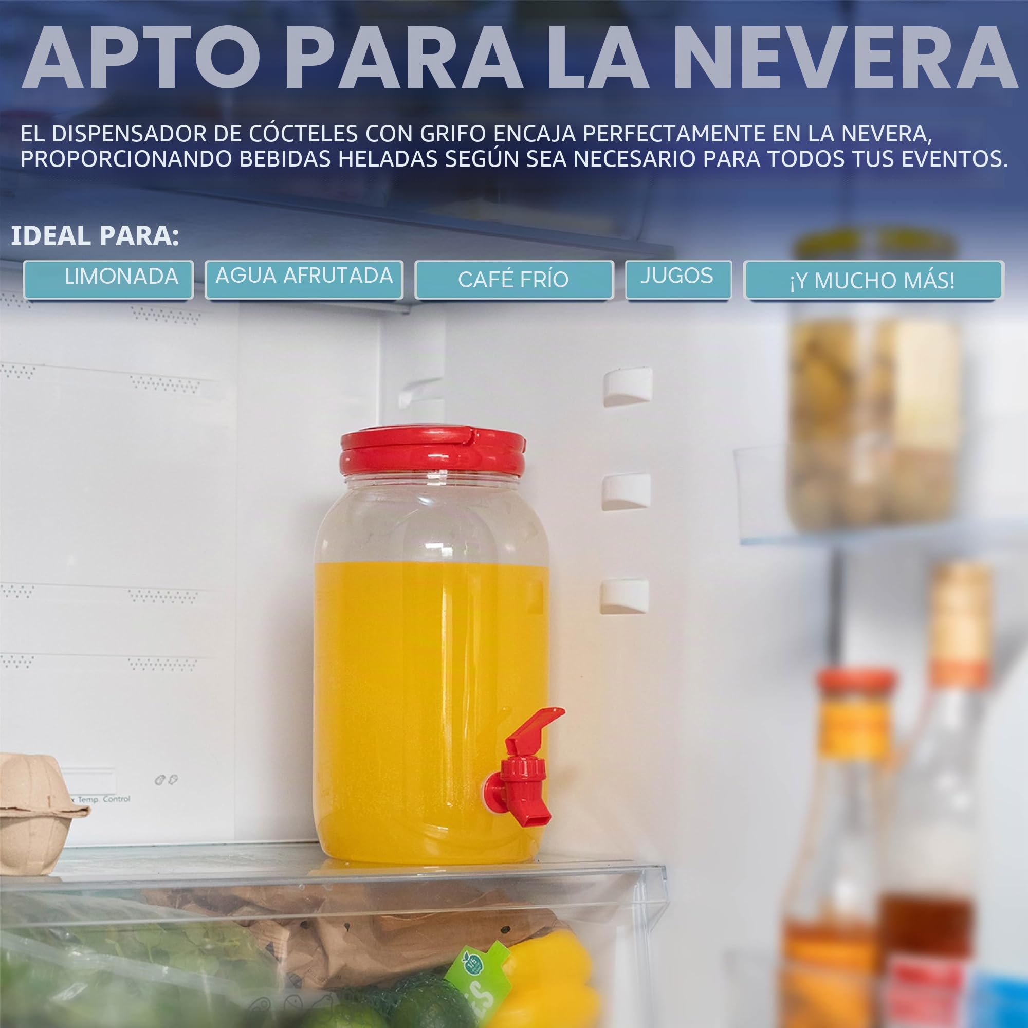 HEFTMAN Plástico Dispensador de Bebidas con Grifo - 3 Litros Paquete de 2 Dispensador de Agua Nevera Fría, Asa, Tapa de Rosca, Botella con Grifo Dispensador es Cócteles, Bebidas (Rojo)