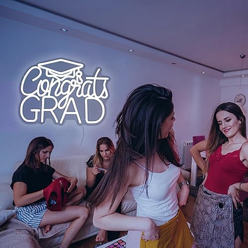 Miniatura 7 de Letrero de neón de Congrats Grad, (16.5 x 12.6 pulgadas12.6 x 16.5 in) para fiesta de graduación, luz de neón, felicitaciones, decoración de telón