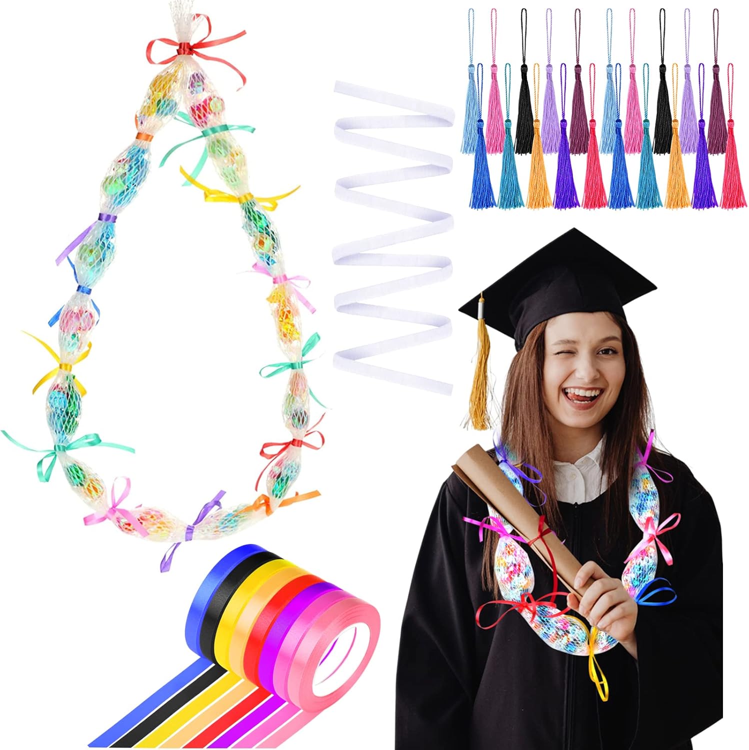 29 PCS Graduation Lei Netting Bags Include 20ft Netting