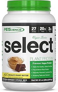 PEScience Select Vegan Plant Based Protein Powder, Chocolate Peanut Butter, 27 Serving, Pea and Brown Rice Blend