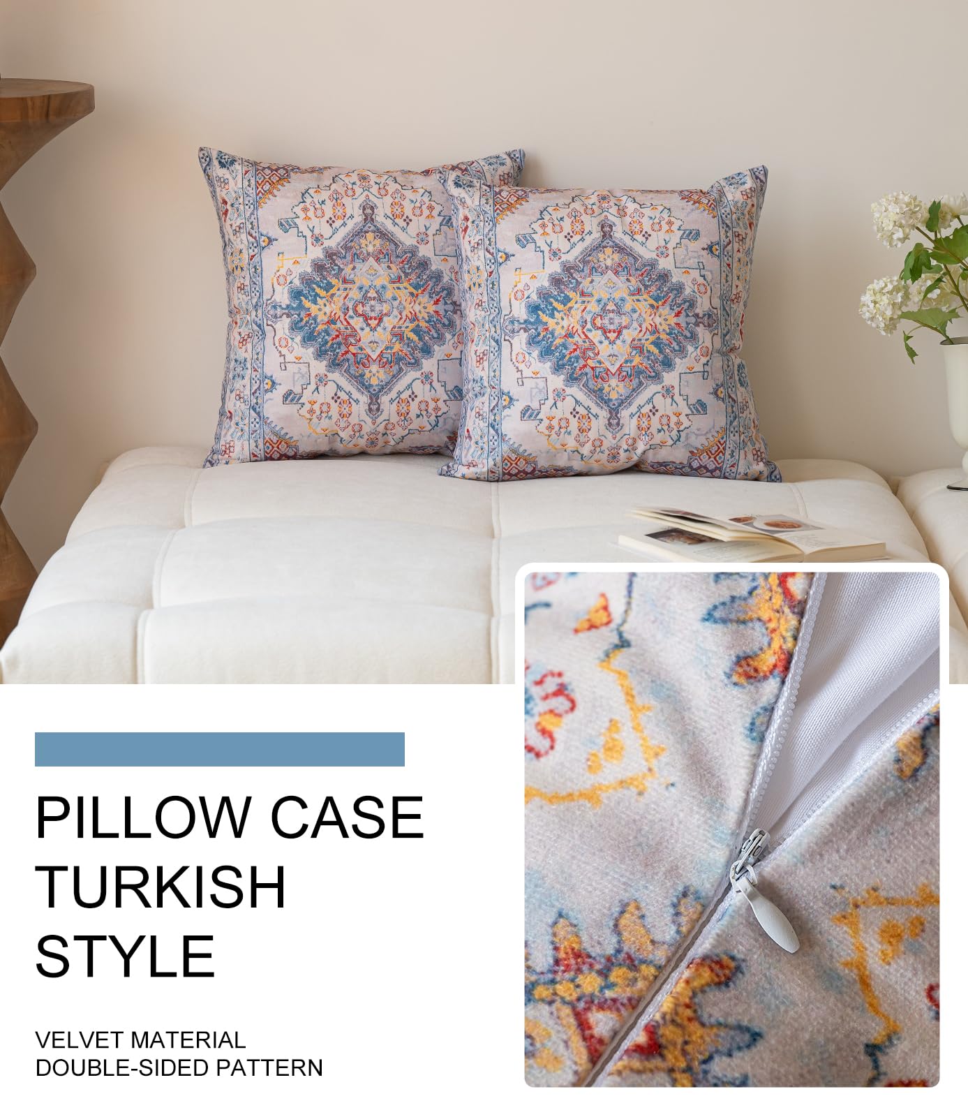 Vorysum Cushion Covers 45x45 cm Pack of 2 Short Plush Soft Decorative Cushion Covers 18"x18" White Modern Boho Decorative Retro Throw Pillow Covers for Sofa Living Room Outdoor Garden - Image 2