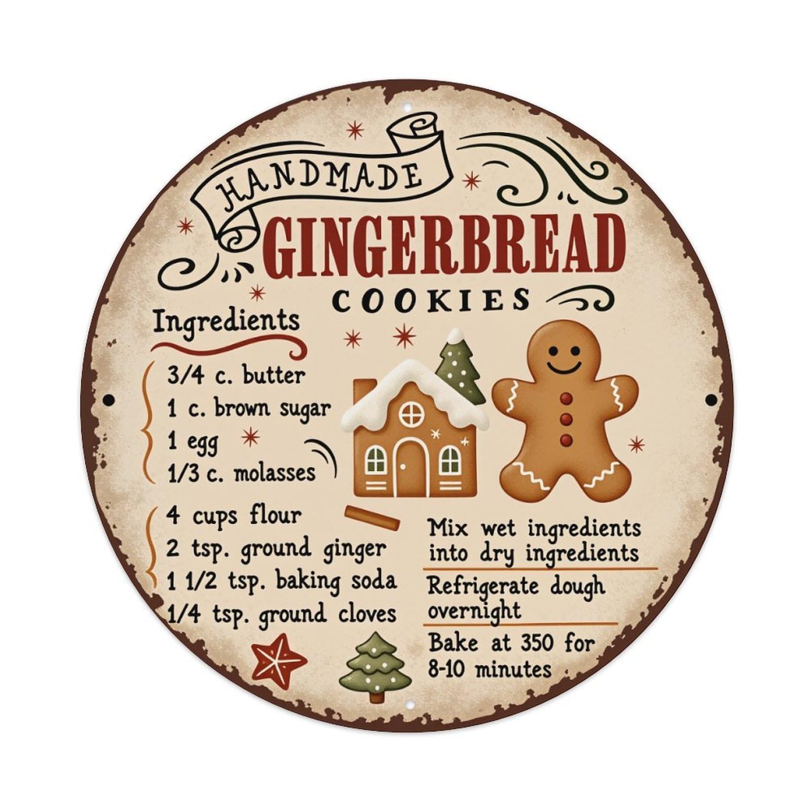 Handmade Gingerbread Cookies Recipe Pattern Metal Tin Sign Vintage Garden Bedroom Cafe Bar Man Cave Home Wall Decor Metal Poster 8x8 inches