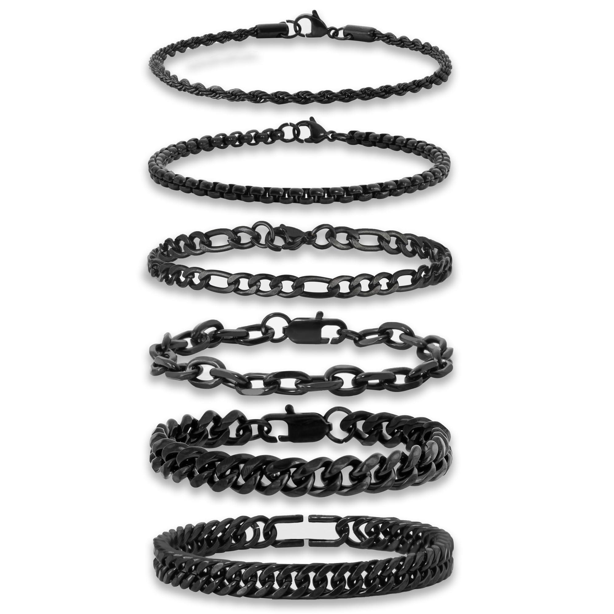GUJOXILA 6 Stück Armband Herren Schwarz Edelstahl Armbänder