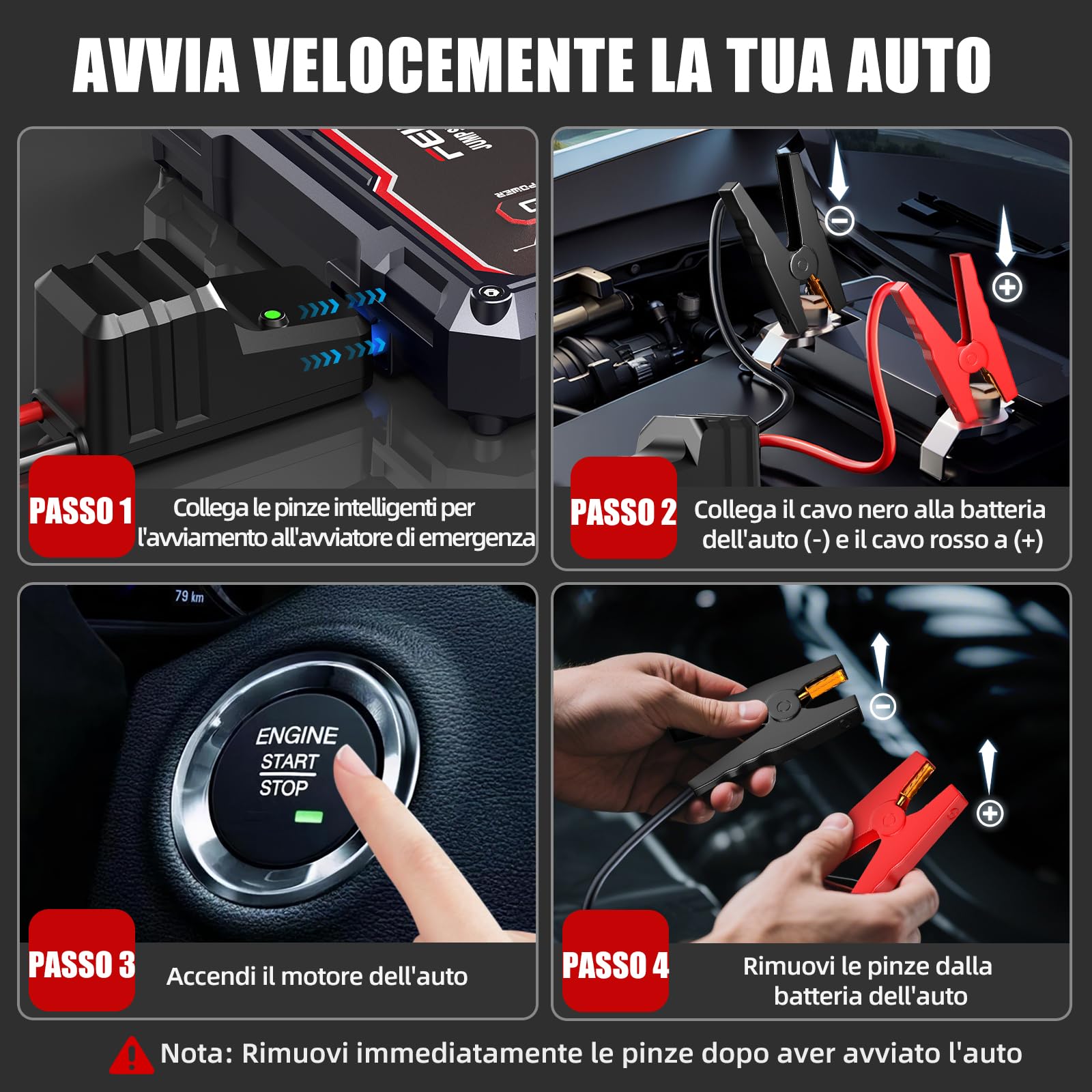 FEIKFEIZ Avviatore Batteria Auto, 6000A 26800mAh Avviatore Emergenza per Auto (Adatto a Tutti i Veicoli a Benzina o 8,0L Diesel), Avviatore di Emergenza, Jump Starter, con di Uscita USB, Luce LED
