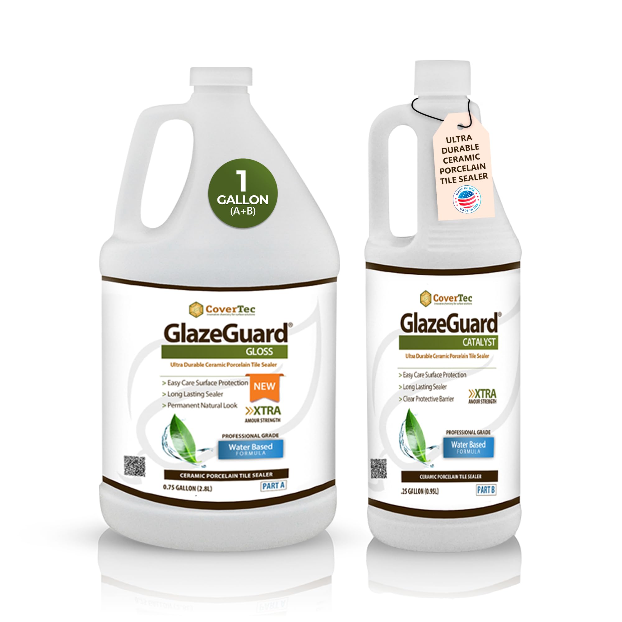 GlazeGuard Gloss Floor Sealer Wall Sealer for Ceramic, Porcelain, Stone Tile Surfaces (2 Part Kit A+B Combined = 1 Gal)