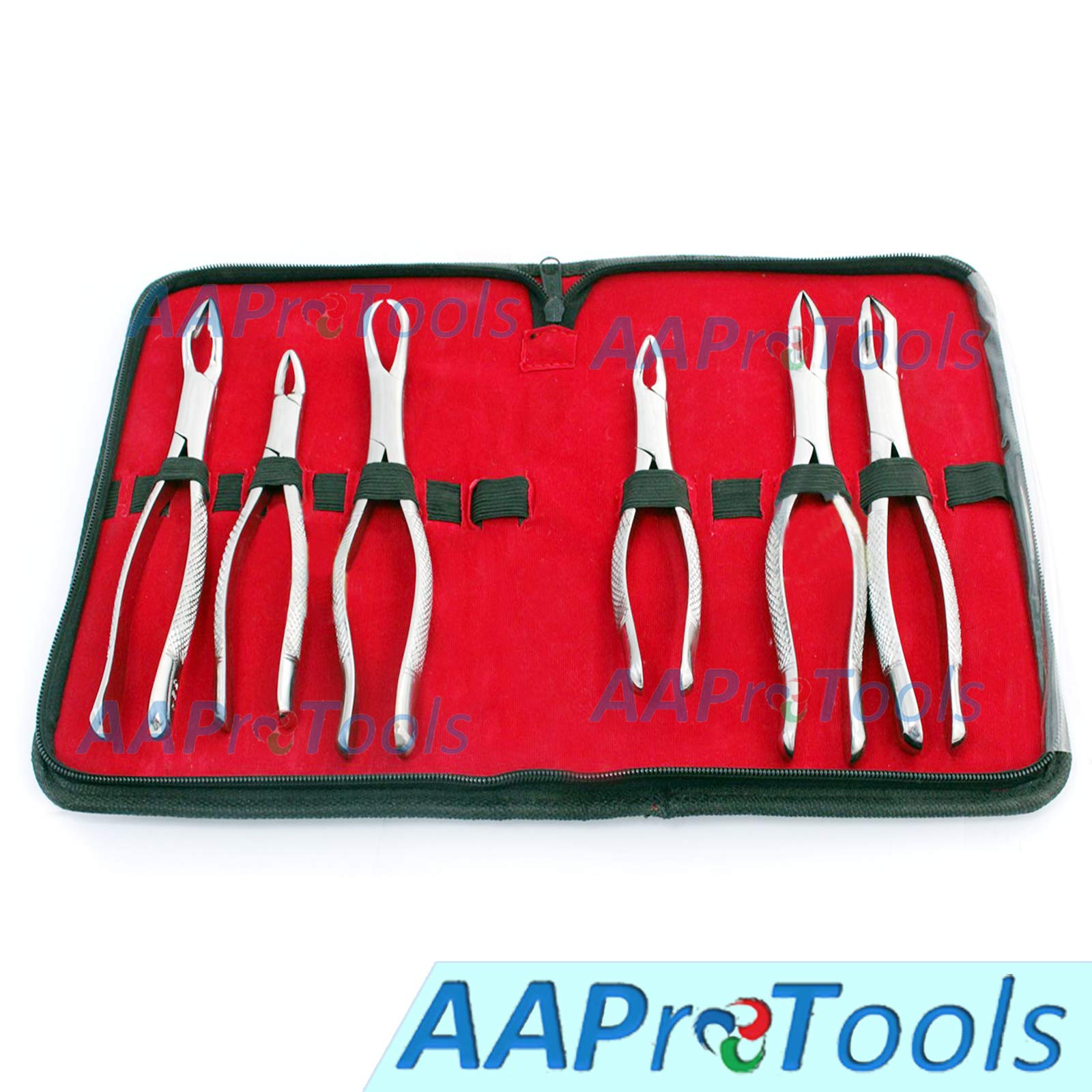 AAProTools 6 Pcs Dental Extracting Forceps Kit with Velvet Pouch