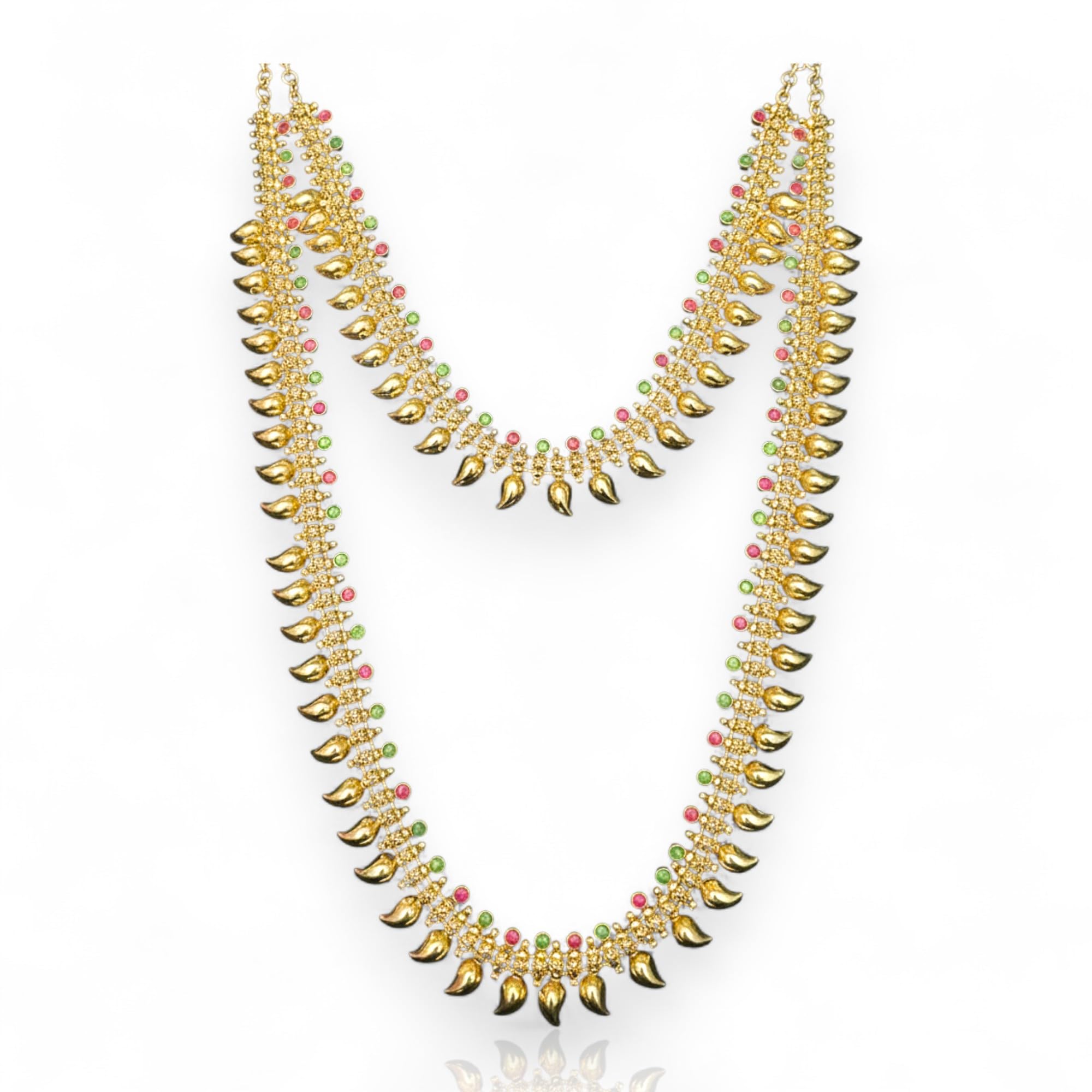 Mango Style Necklace attached Adjustable Back Chain | Great for Special Gatherings | (Red & Green, Combo Short & Long Necklace)