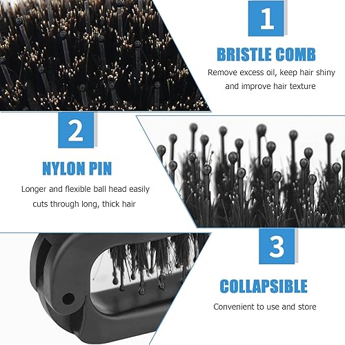 Miniatura 2 de 2 cepillos de pelo plegables de viaje, cepillo portátil plegable de cerdas de jabalí para cabello fino y grueso, mini cepillo de pelo para hombres,