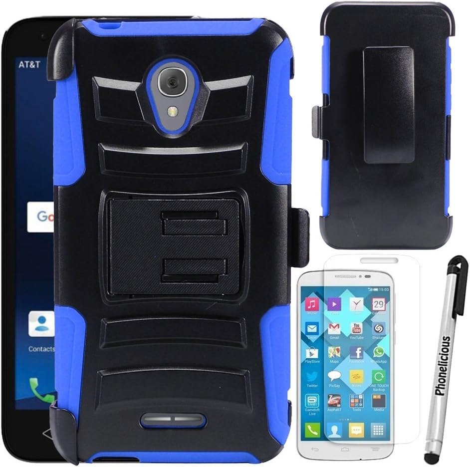 for ALCATEL Ideal XCITE Case,ALCATEL Verso Case, ALCATEL CAMEOX Case, Phonelicious Xtreme Armor [Heavy Duty] Hybrid Dual Layer Kickstand Belt [Holster Clip] Combo Rugged Tuff (Blue)