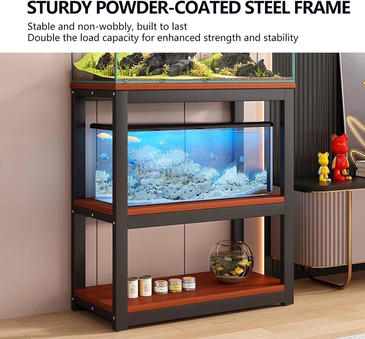 3-tier Fish Tank Stand, 16mm Thick Eco-friendly Board, Reinforced Steel Frame, Living Room/balcony(White,90x40cm/35.4x15.7in)