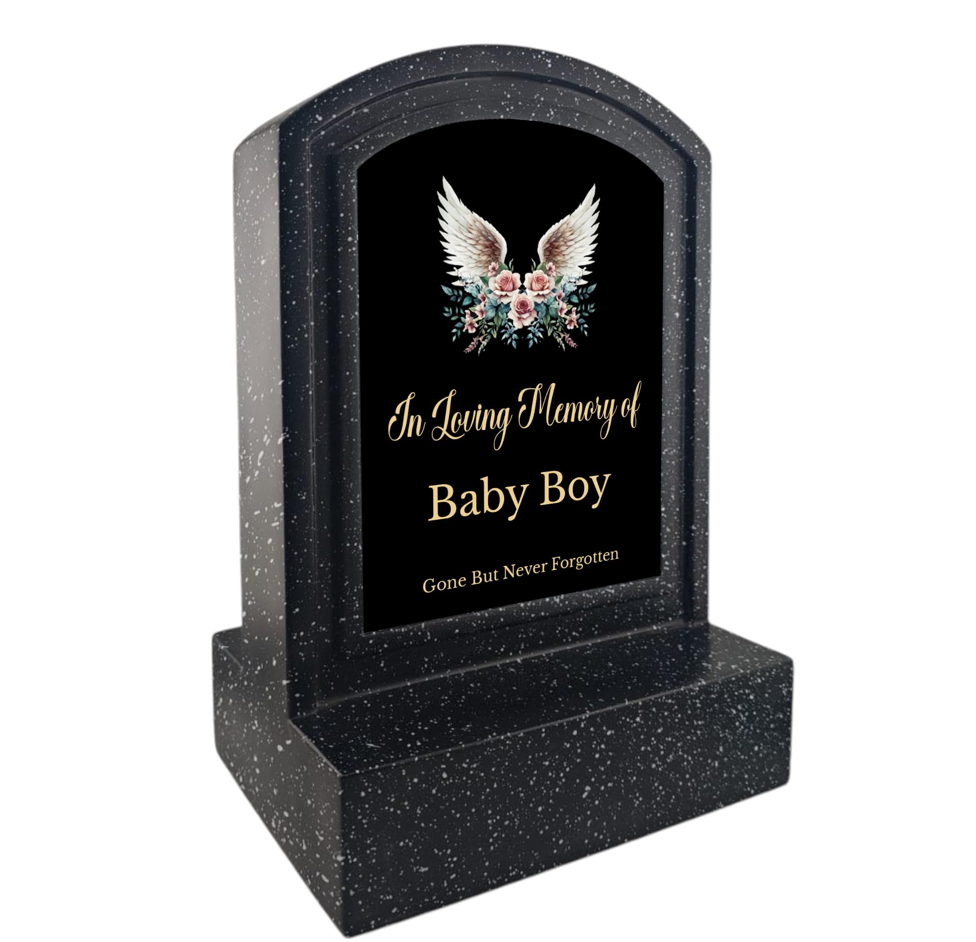 1Stclassgifts Men's Black In Loving Memory Of Miniature Memorial Headstone Gravestone Grave Marker With Angel Wings Design Mum Dad & Lots More (Uv Printed) (Baby Boy)