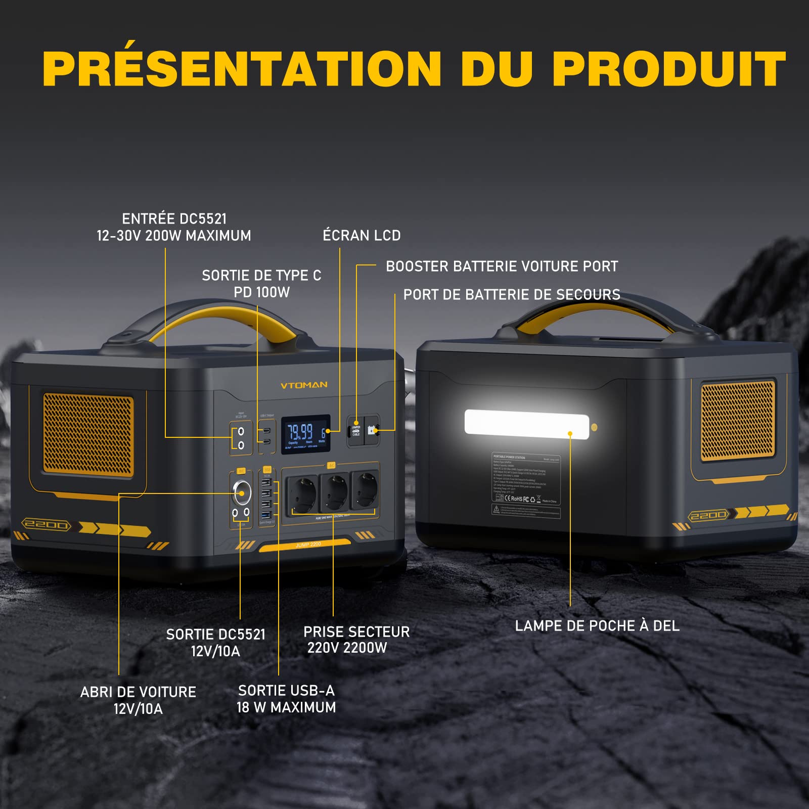 VTOMAN Jump 2200 Station électrique Portable avec 200W Panneau Solaire