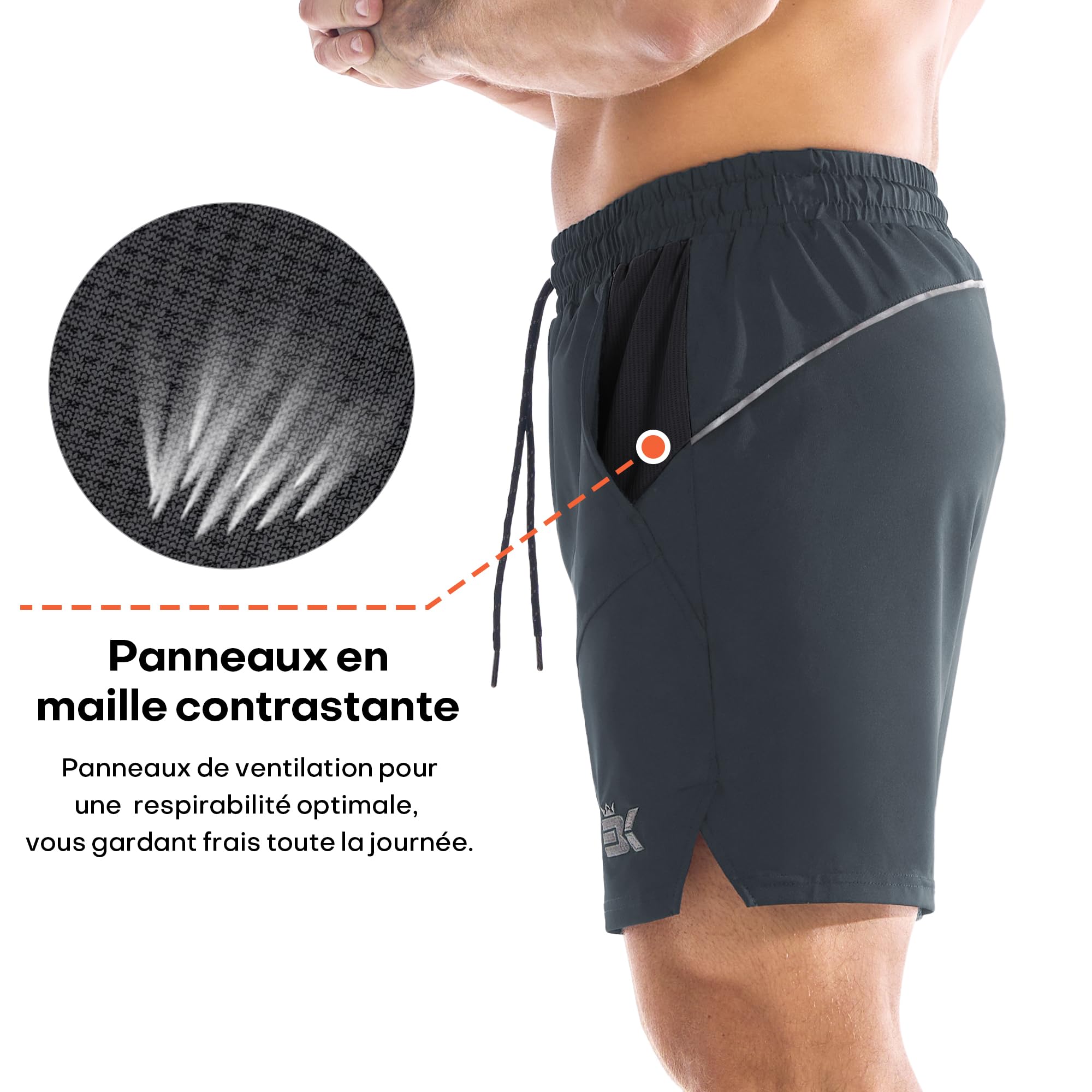 BROKIG DryLite Short Sport Homme Légers Shorts Running Musculation Séchage Rapide,Short Fitness Respirant Course Hommes - 5