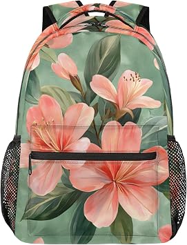 Pink Azalea Flower Painting Travel Laptop Backpacks Lightweight Travel Hiking Camping Casual Daypack Backpack for Men Women Adults