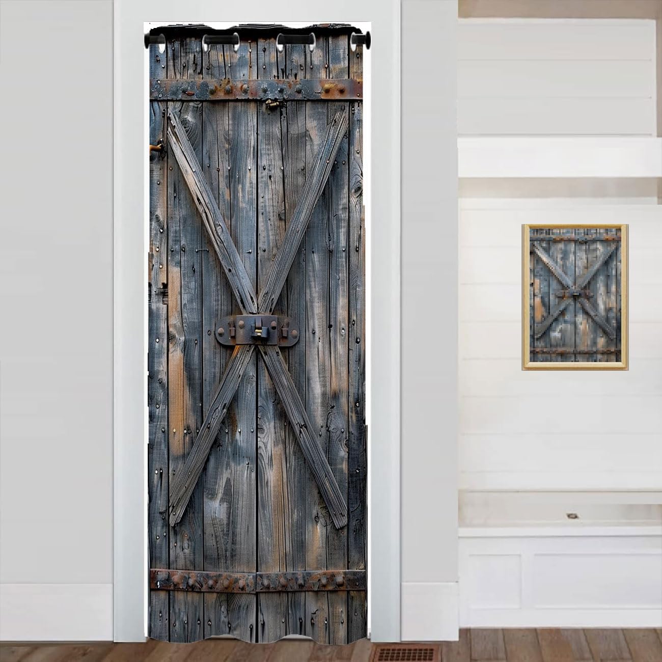 Wood Barn Door Door Curtain for Doorway, Rustic Farmhouse