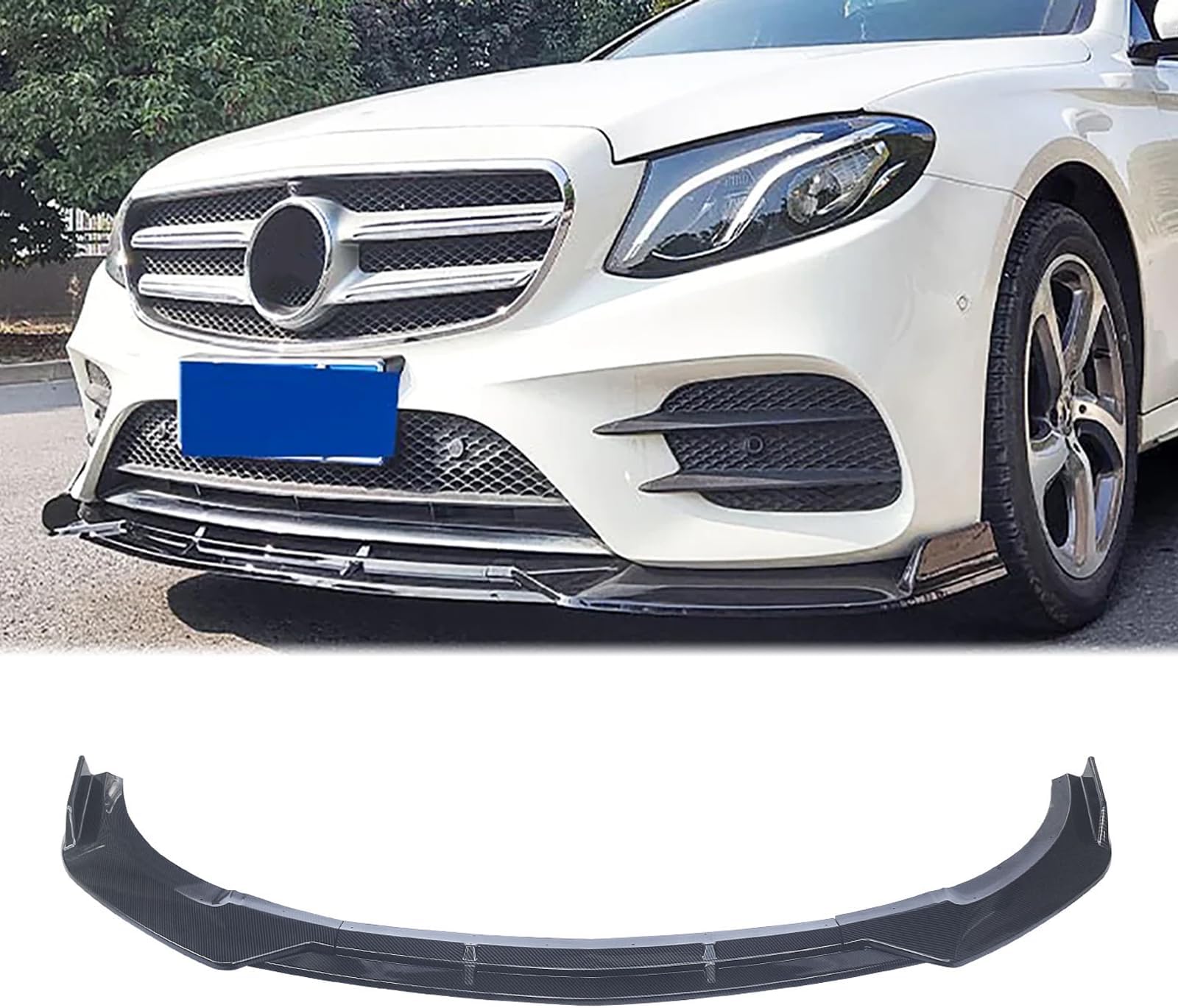 Front Lip for Mercedes Benz E-Class Sport 2017-2020 W213 C238 AMG E43 E53 E350 E400 E450 ABS Carbon Fiber Style Painted Front Bumper Lip Splitter Body Kits Car Accessories 3PCS