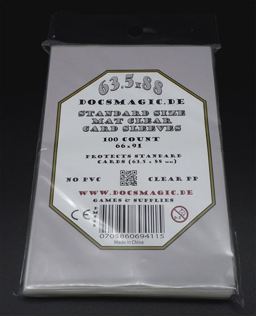 docsmagic.de 100 Mat Clear Card Sleeves Standard Size 66 x 91 - Pochettes Trasparente - PKM - MTG